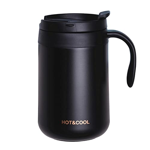 Premium Stainless Steel Vacuum Insulated Travel Mug - 16oz Thermos Coffee Tea Tumbler with Handle & Leak-Proof Lid - Double Wall Insulation Keeps Drinks Hot/Cold for Hours - Perfect for Office, Commuting, Camping & Outdoor Activities (4 Color Options)