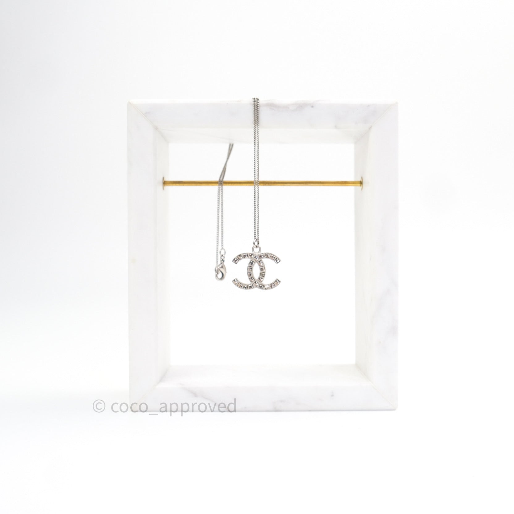 Chanel CC Logo Necklace in Silver with Crystals - Elegant Jewelry for Women, Perfect for Parties, Weddings & Special Occasions