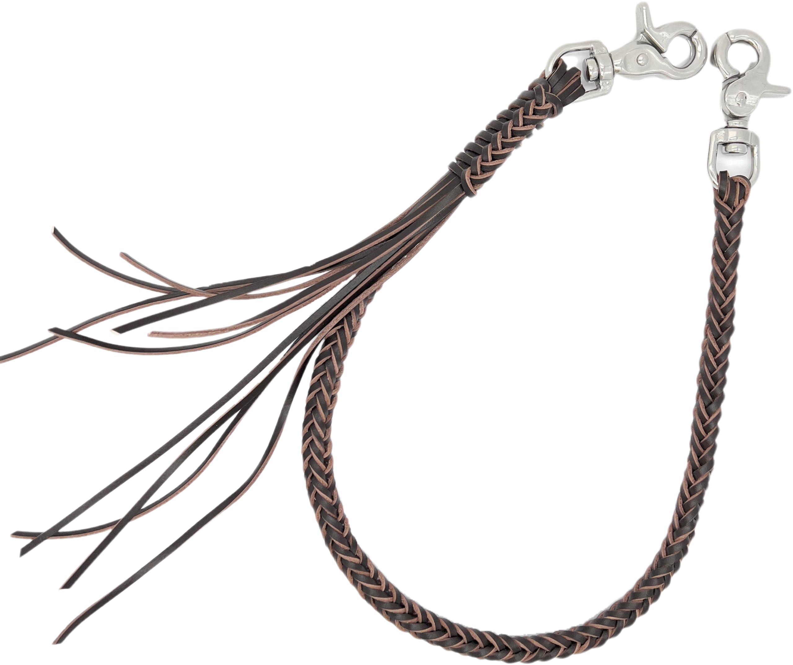 Braided Genuine Leather Wallet Chain with 316 Stainless Steel Swivel Trigger Snaps - Brown | Secure & Stylish Accessory for Men's Wallets, Keys & Everyday Carry (EDC) | Perfect for Bikers, Travelers & Outdoor Enthusiasts