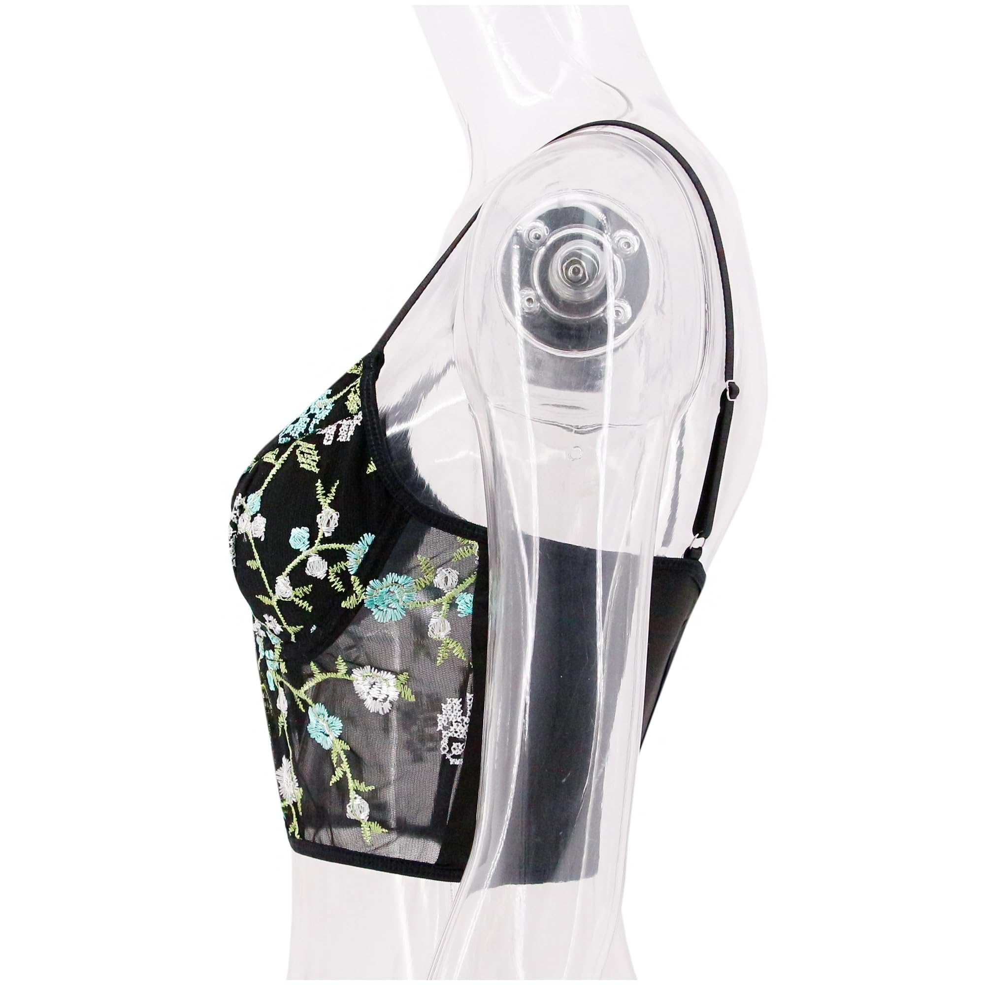 Floral Embroidery Corset Crop Top for Women - Sheer Mesh Bustier with Push Up, Fashion Slim Tank Top for Party, Date Night & Summer Outfits