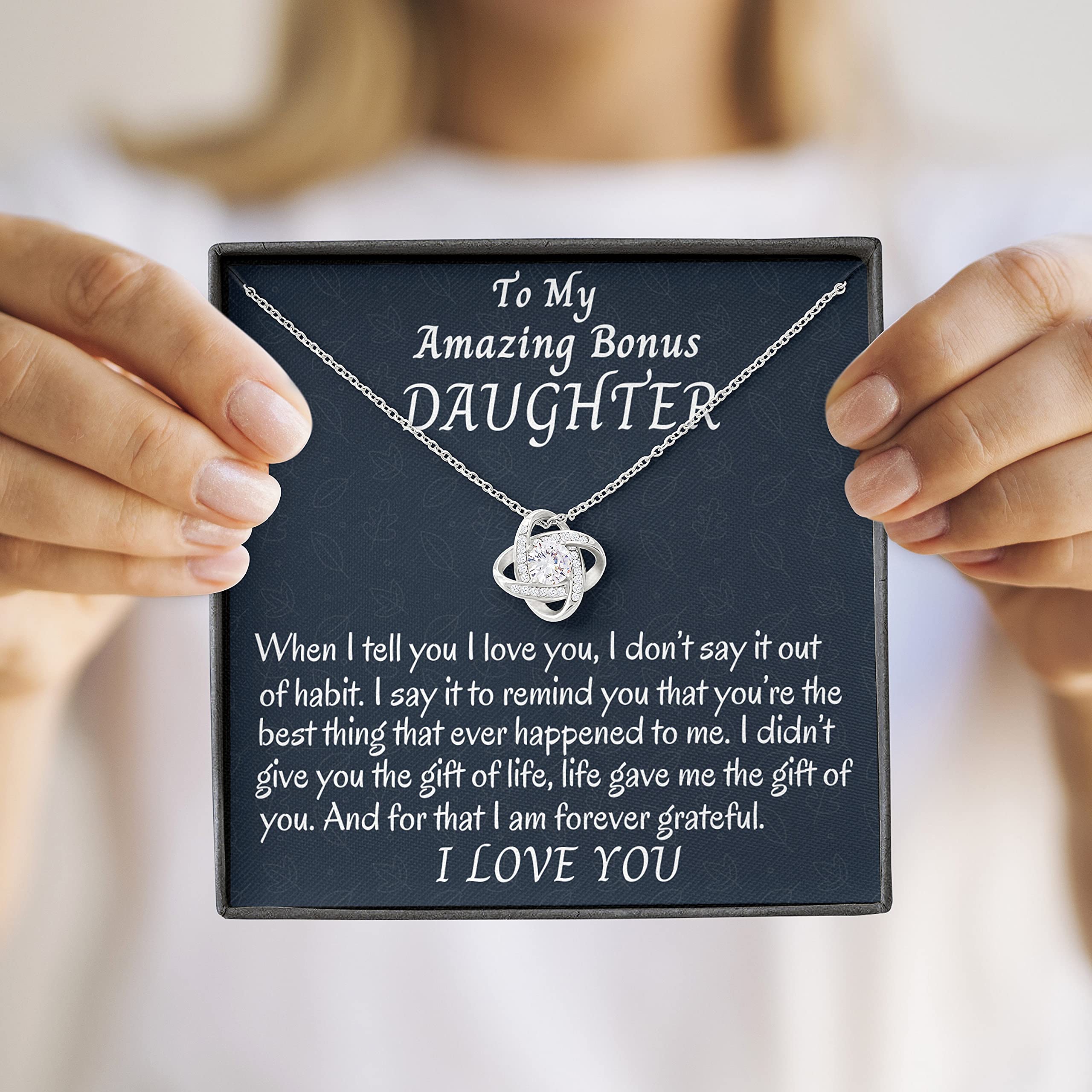 Women's Pendant Necklaces & Boys' Necklaces - Love Knot Necklace for Bonus Daughter | Thoughtful Stepdaughter Gift, Birthday Present for Bonus Daughter or Daughter-in-Law | Perfect for Special Occasions, Family Celebrations & Heartfelt Moments