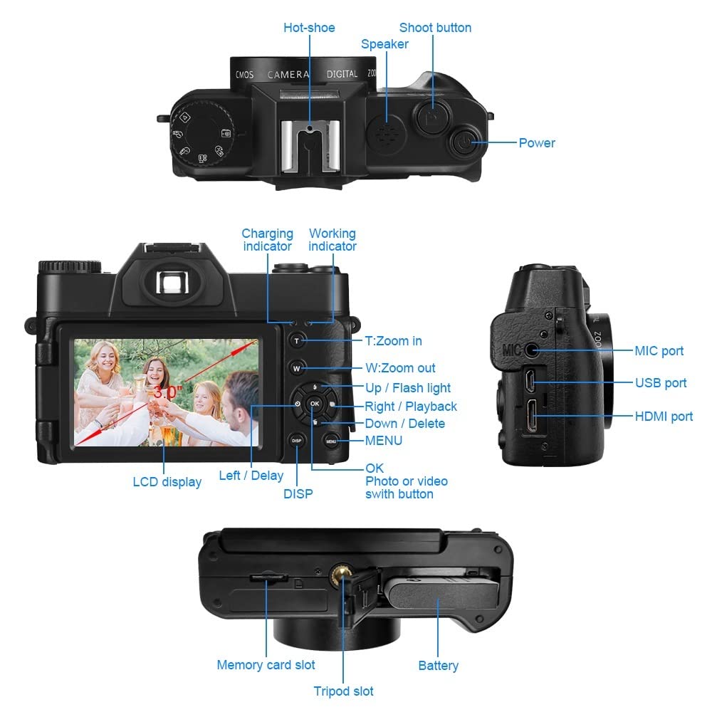 BODORME 48MP Digital Camera with 3 Inch Flip Screen, 16X Zoom, Wide Angle Lens & 32GB TF Card - Perfect for Vlogging, Photography, Webcam & Travel Videos