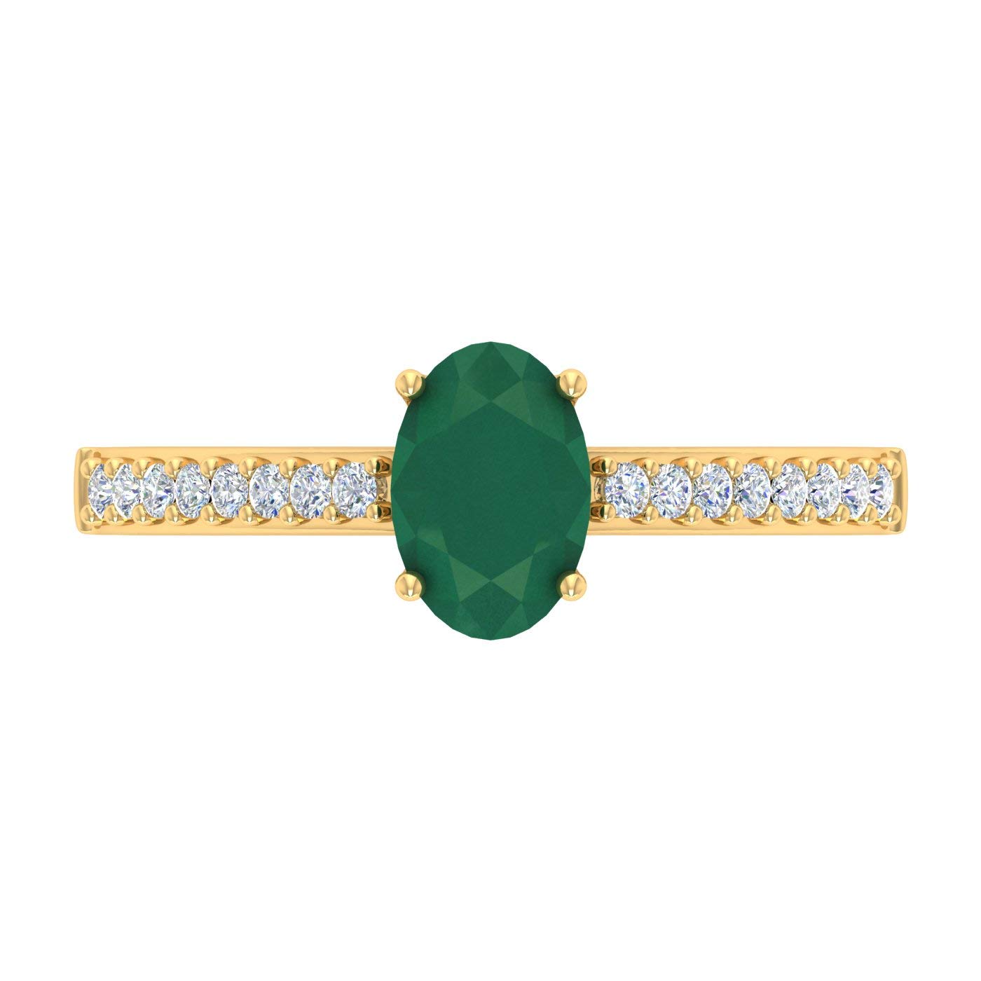 1 Carat Oval Emerald & Round Diamond Solitaire Engagement Ring in 10K Gold - Elegant Wedding Proposal Jewelry for Her
