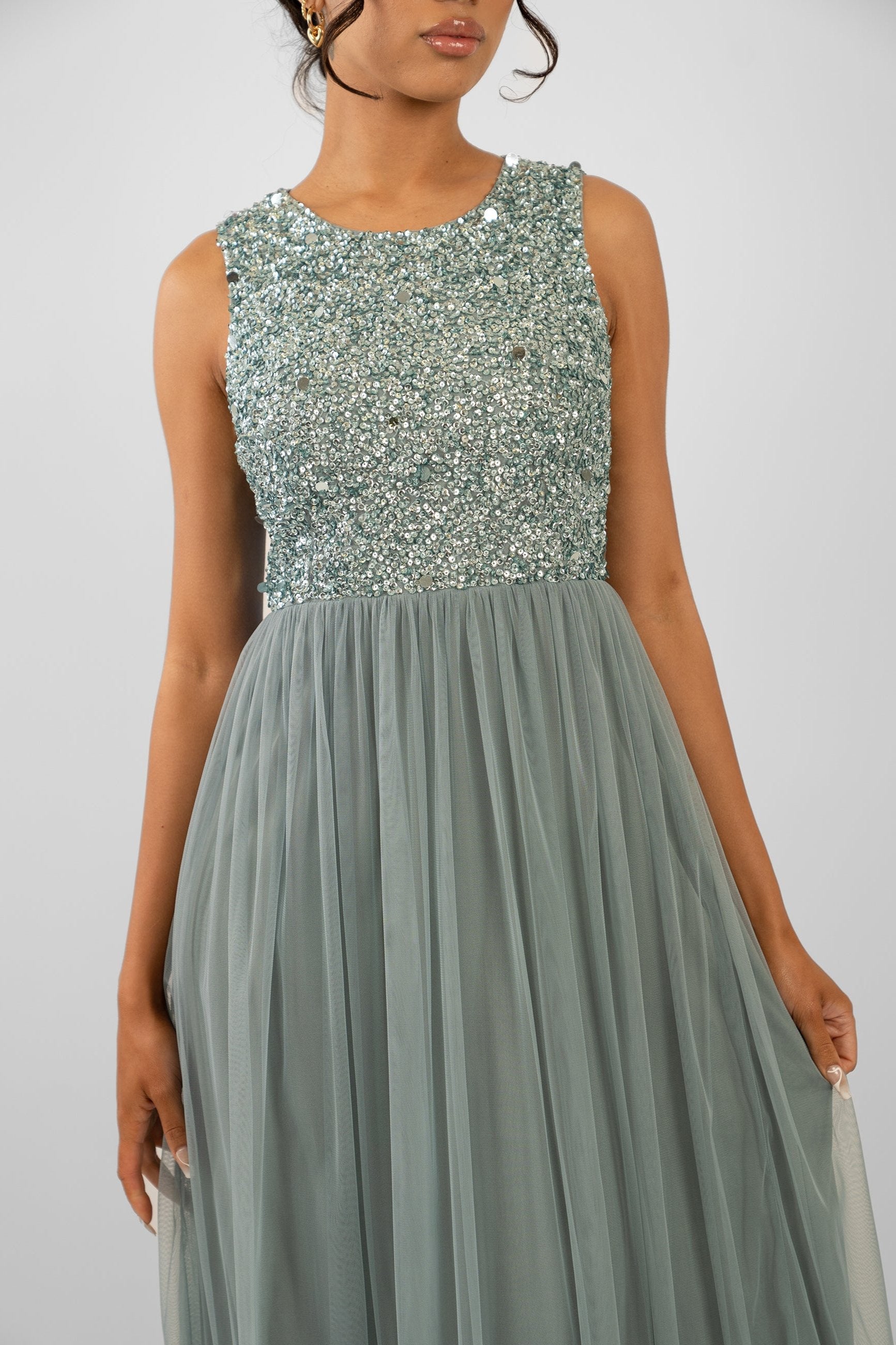 Elegant Picasso Teal Embellished Bridesmaid Maxi Dress for Weddings & Formal Events - Perfect for Bridal Party & Evening Occasions