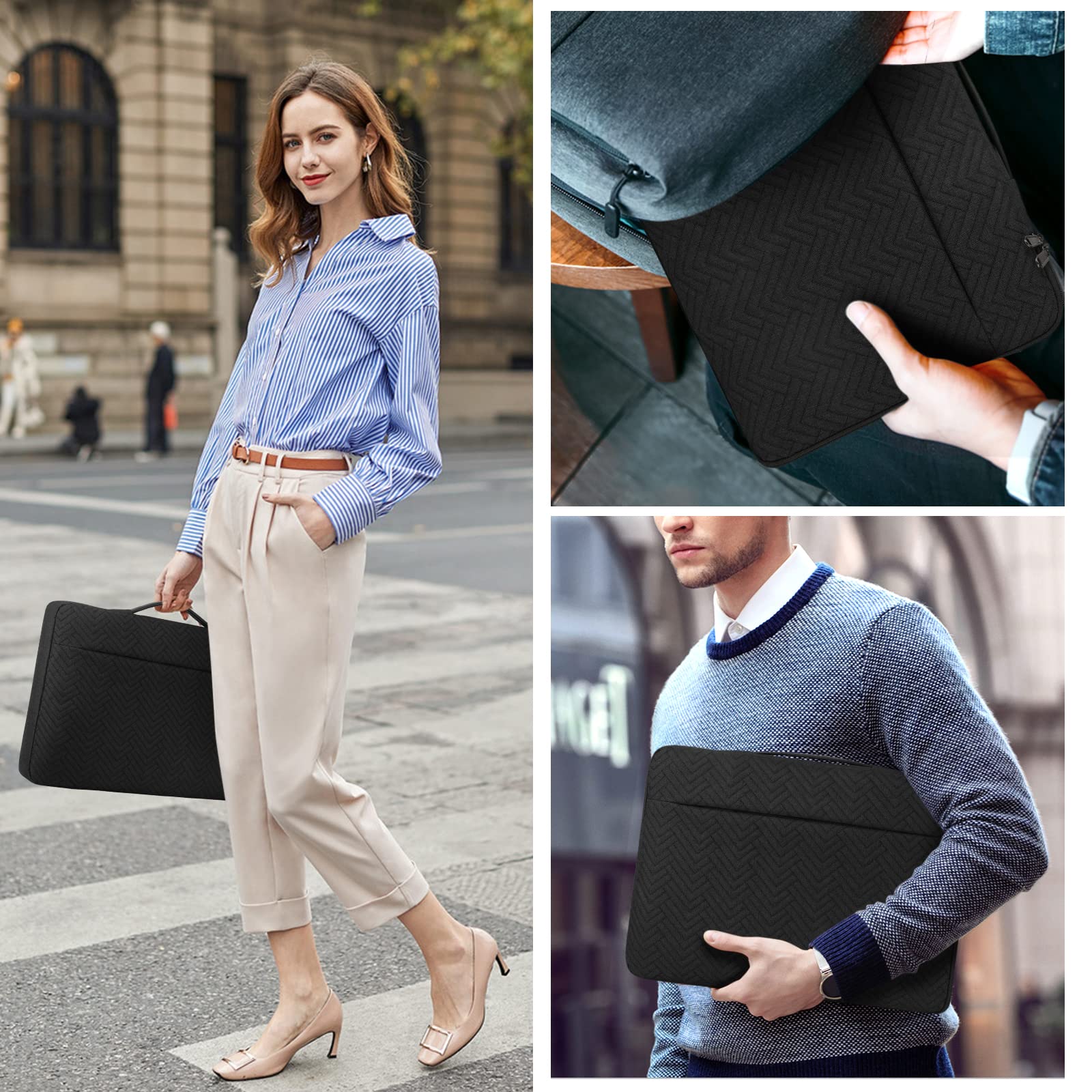 15.6 Inch Waterproof Laptop Sleeve Case with Handle - Protective Business Computer Bag for 15-15.6 Inch Laptop, Chromebook & Notebook (Black) - Perfect for Office, Travel & School Commute