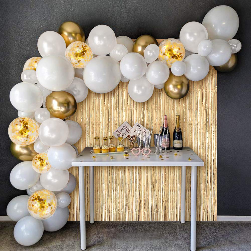 JOYYPOP White Gold Balloon Garland Kit with Gold Tinsel Curtain - 50pcs Premium Balloons for Wedding, Birthday Party Decorations - Perfect for Bridal Showers, Anniversary Celebrations & Baby Showers