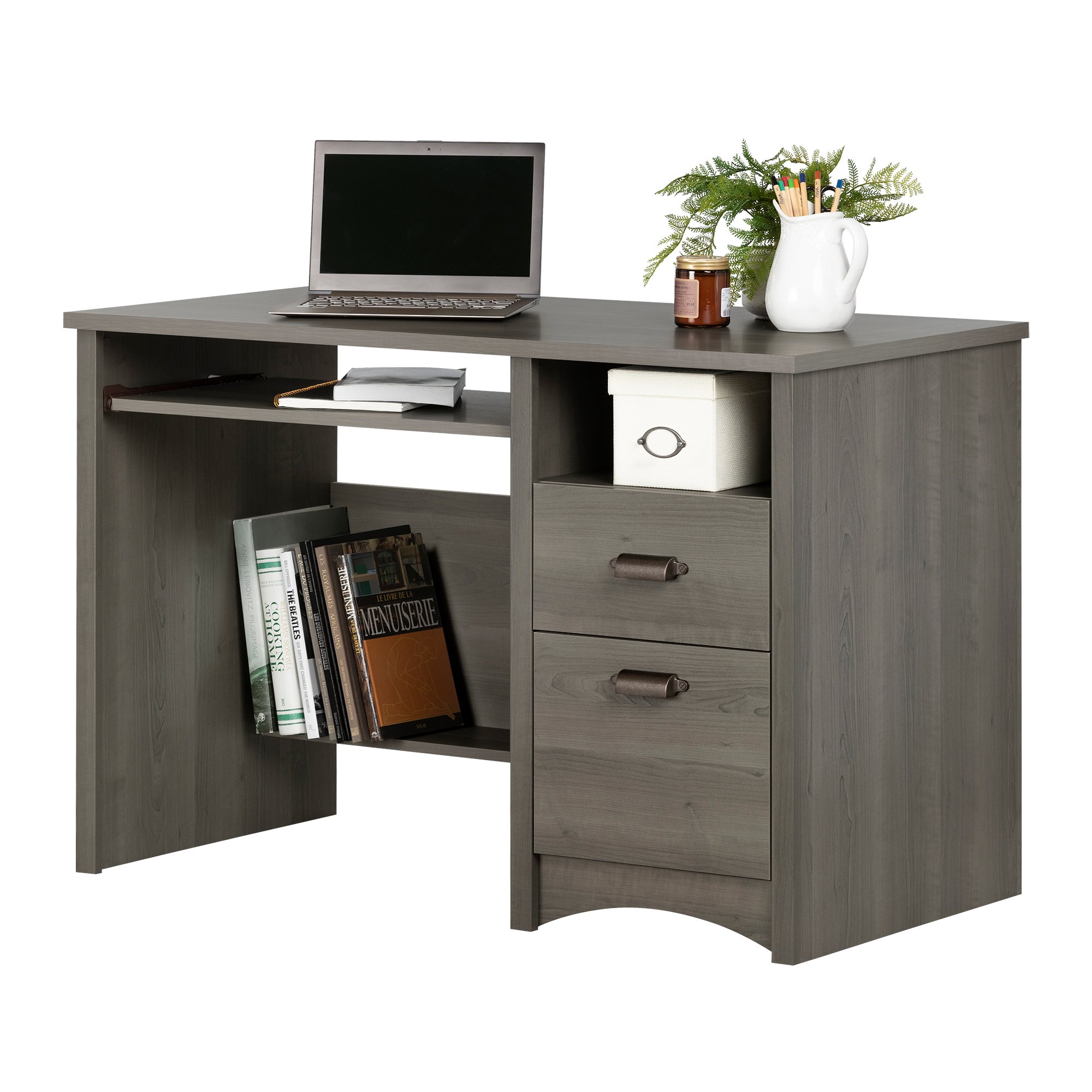 South Shore Gascony Desk - Gray Maple Finish, Modern Writing Desk with Storage Drawer for Home Office, Study, or Dorm Room