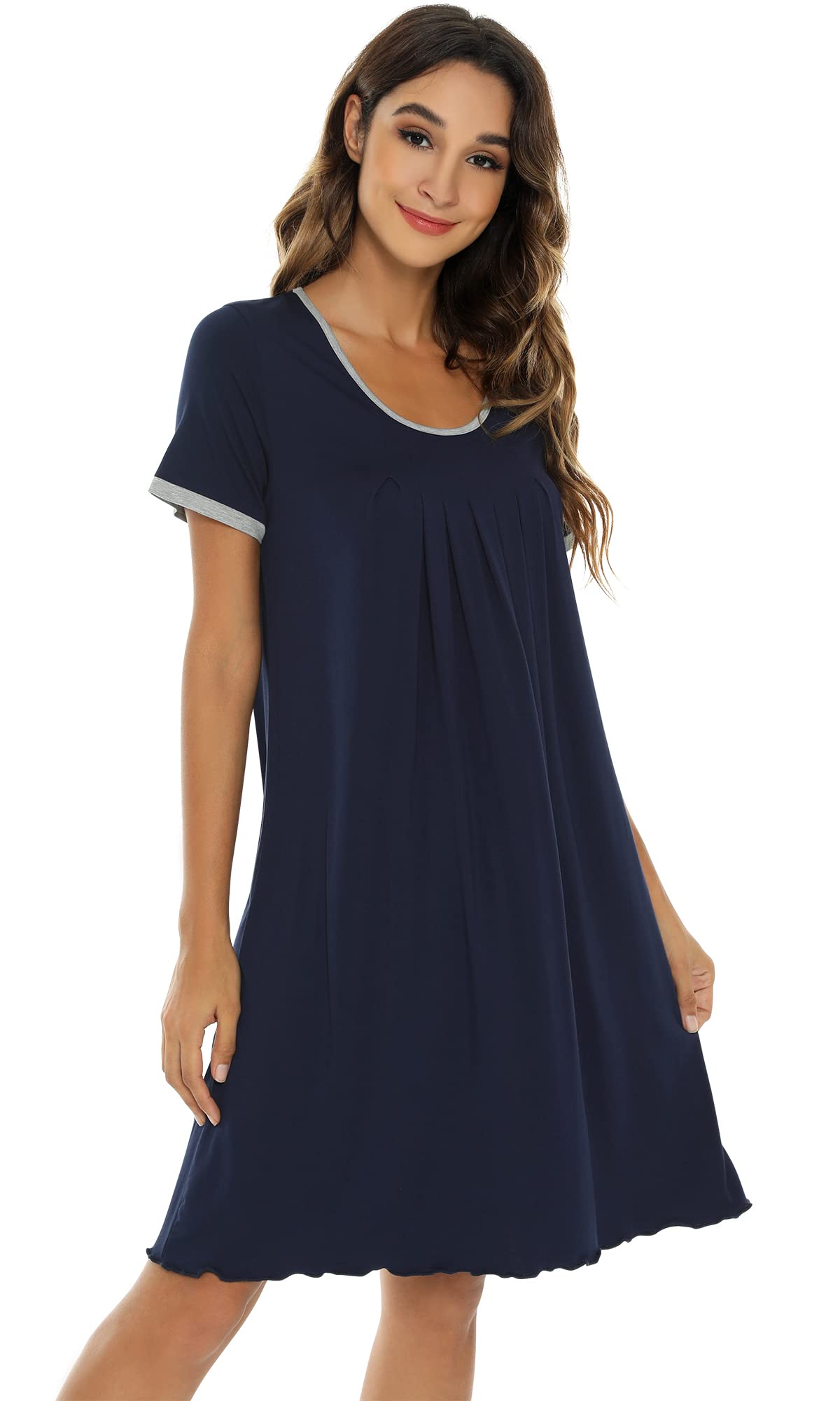 WiWi Bamboo Viscose Nightgown for Women - Soft Short Sleeve Sleep Shirt & Comfortable Nightwear - Plus Size S-3X - Perfect for Relaxing at Home, Lounging & Overnight Stays