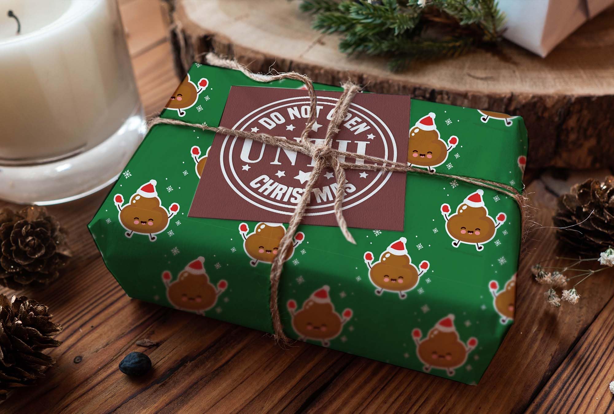 Funny Poop Christmas Wrapping Paper - Cute Holiday Emoji Gift Wrap for Kids | 12ft x 30in Roll | Perfect for Xmas Party Decorations, Stocking Stuffers & Secret Santa Gifts