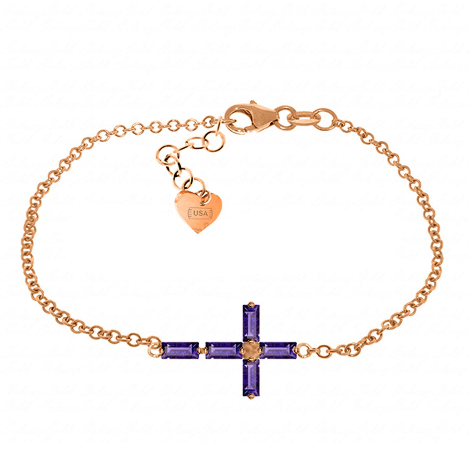 14K Rose Gold GG Amethyst Cross Bracelet for Women - Elegant Religious Jewelry Gift for Christmas, Baptism & Everyday Wear