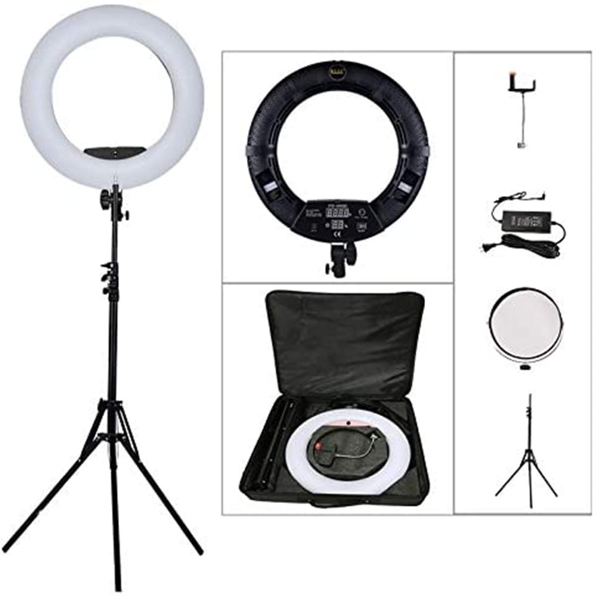 Yidoblo 18-inch Adjustable LED Ring Light Kit with Digital Display - 3200K-5500K Dimmable Continuous Lighting for Camera, Smartphone, YouTube Videos, Portrait & Studio Photography - Perfect for Vlogging, Live Streaming, Makeup Tutorials and Product Photography