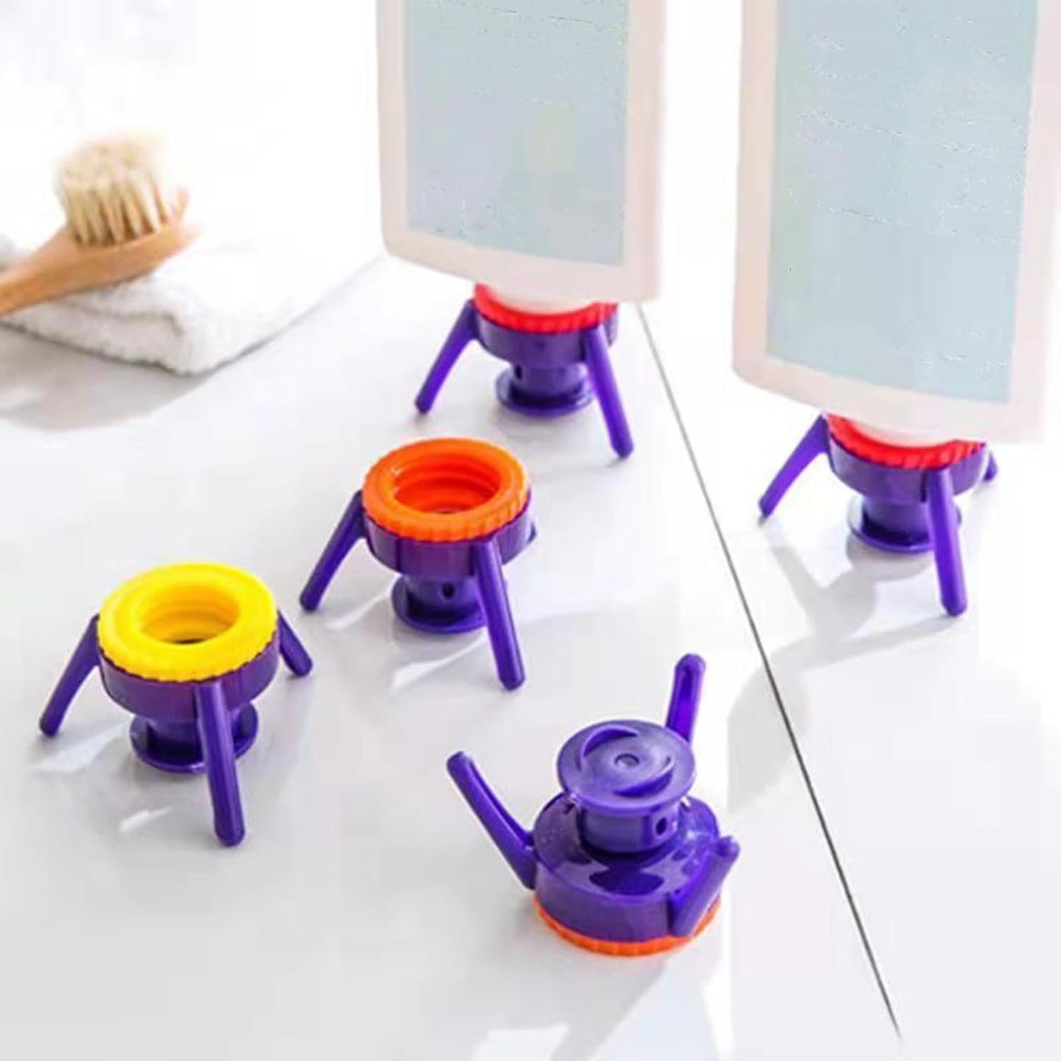 6-Piece Bottle Emptying Kit with Flip Cap - Multi-Function Inverted Bottle Holder for Kitchen, Bathroom, Shampoo, Perfume & Lotion - Perfect for Travel, Camping & Home Organization