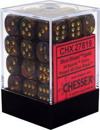 Chessex 36-Piece Blue Blood with Gold Scarab 12mm Six-Sided Dice Set (D6) - Perfect for Dungeons & Dragons, Board Games, and Tabletop RPGs