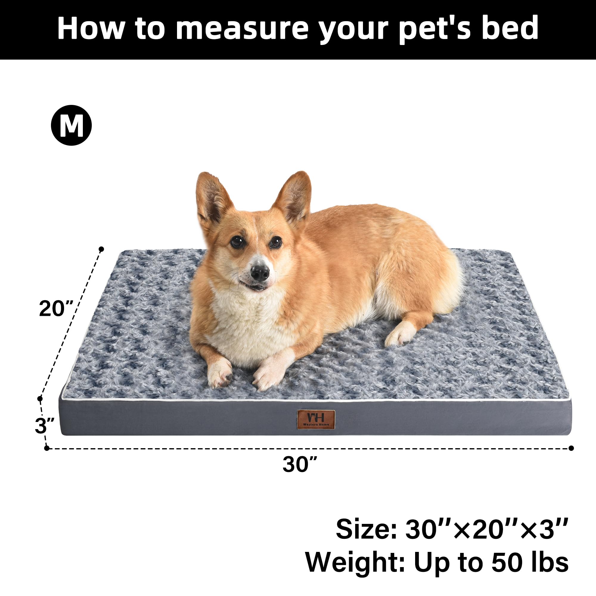 Orthopedic Dog Bed for Medium Dogs - Waterproof Pet Mattress with Removable Washable Cover, Thick Egg Crate Foam & Non-Slip Bottom - Perfect for Crates, Living Rooms & Bedrooms (Western Home WH)