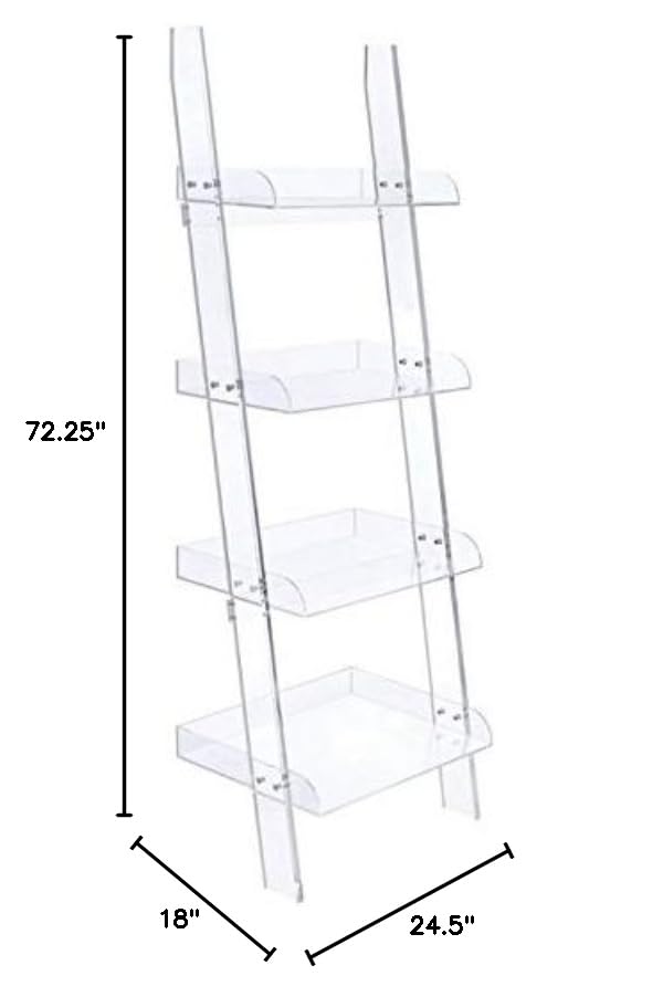 BOWERY HILL Modern 4-Shelf Clear Acrylic Ladder Bookcase - Stylish Storage for Living Room, Bedroom & Office - Display Books, Decor & Essentials