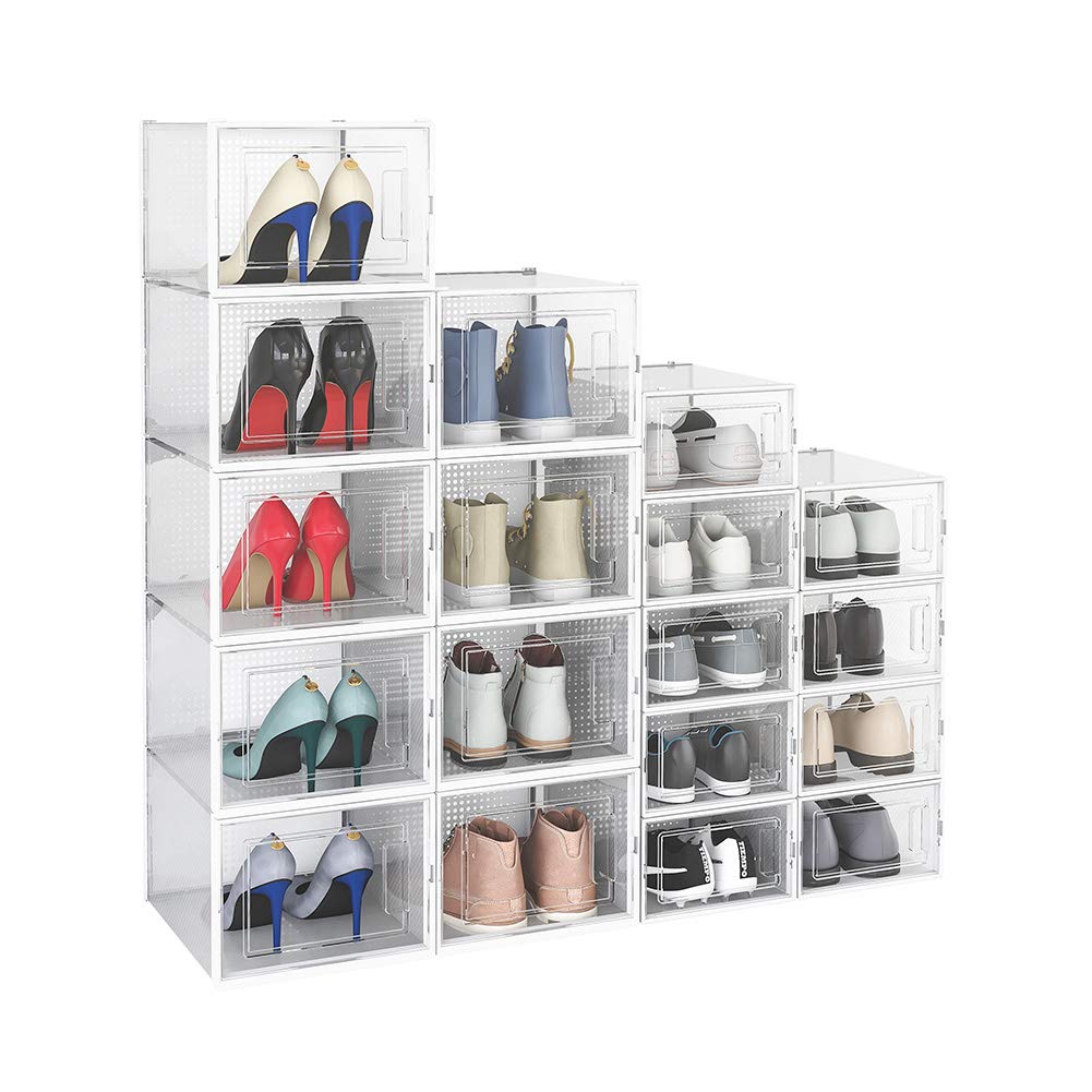 Crestlive Clear Plastic Stackable Shoe Organizer - 9pcs X-Large & 9pcs Medium Foldable Shoe Storage Boxes for Sneakers, Boots & Heels | Perfect for Closet, Bedroom & Entryway Organization | Durable Shoe Cubby & Storage Bins (Organizador De Zapatos)