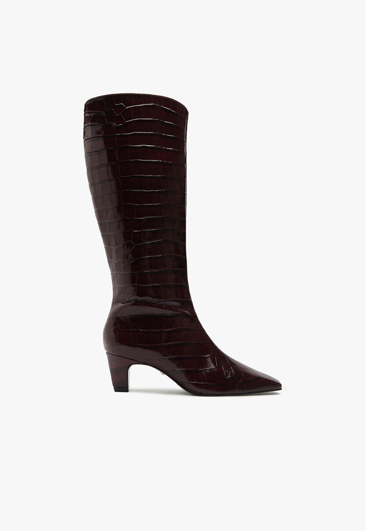 Dellia Up Crocodile Embossed Leather Boots for Women - Mid Heel Height F24 - Stylish Fashion Boots for Office, Party & Night Out