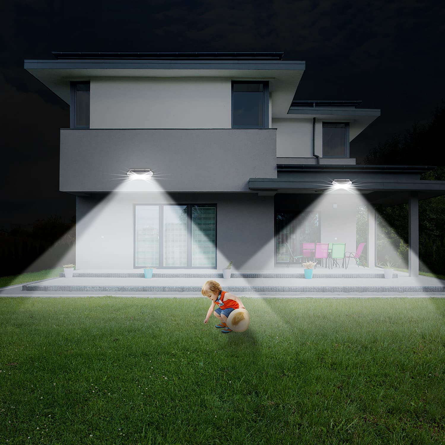 iThird Solar Powered Outdoor Lights with Motion Sensor - 2 Pack Super Bright Waterproof Stainless Steel Solar Security Lights for Yard, Patio, Garage (Daylight) | Perfect for Pathway Lighting & Home Security