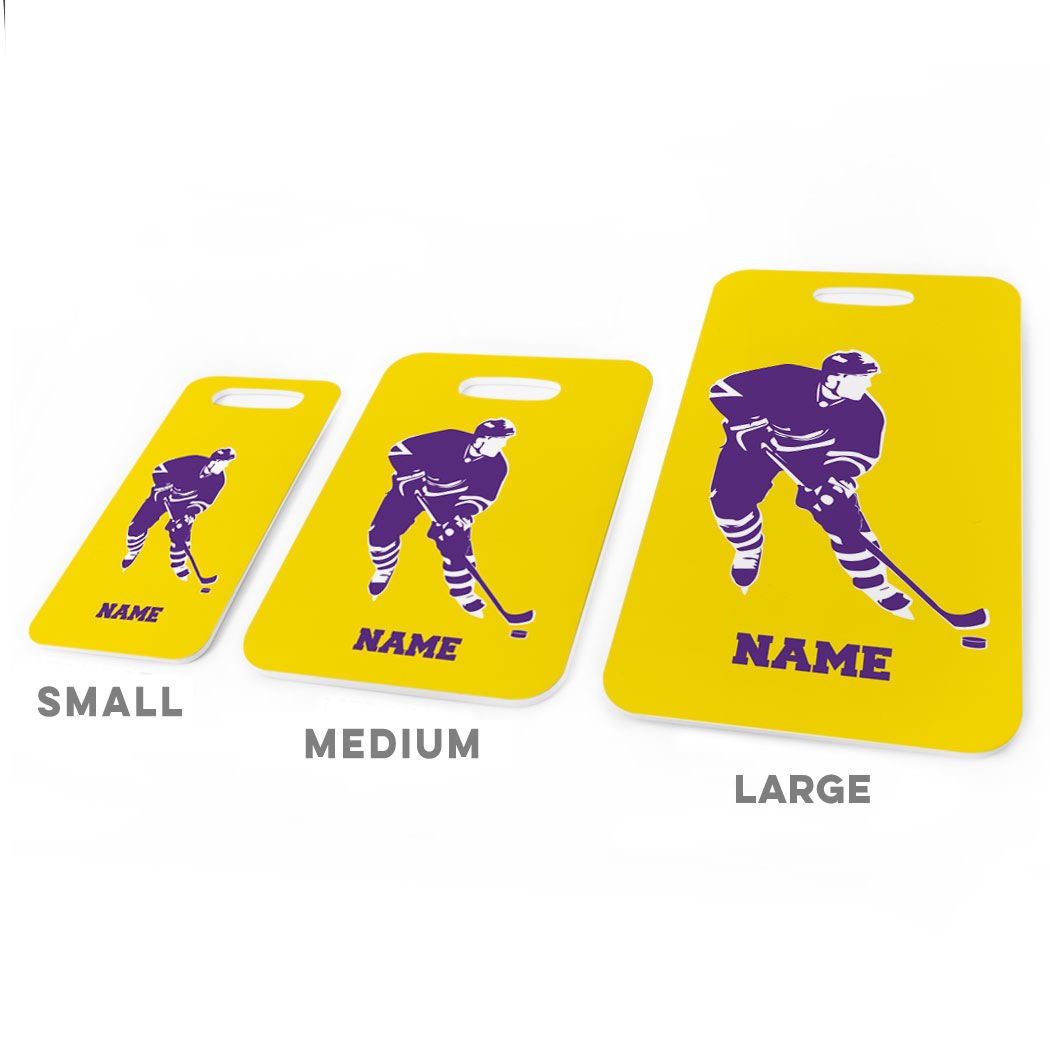 Personalized Hockey Player Name Luggage Tag - Large Yellow & Purple Hockey Bag Tag with Standard Lines - Perfect for Hockey Travel Gear & Sports Equipment Identification