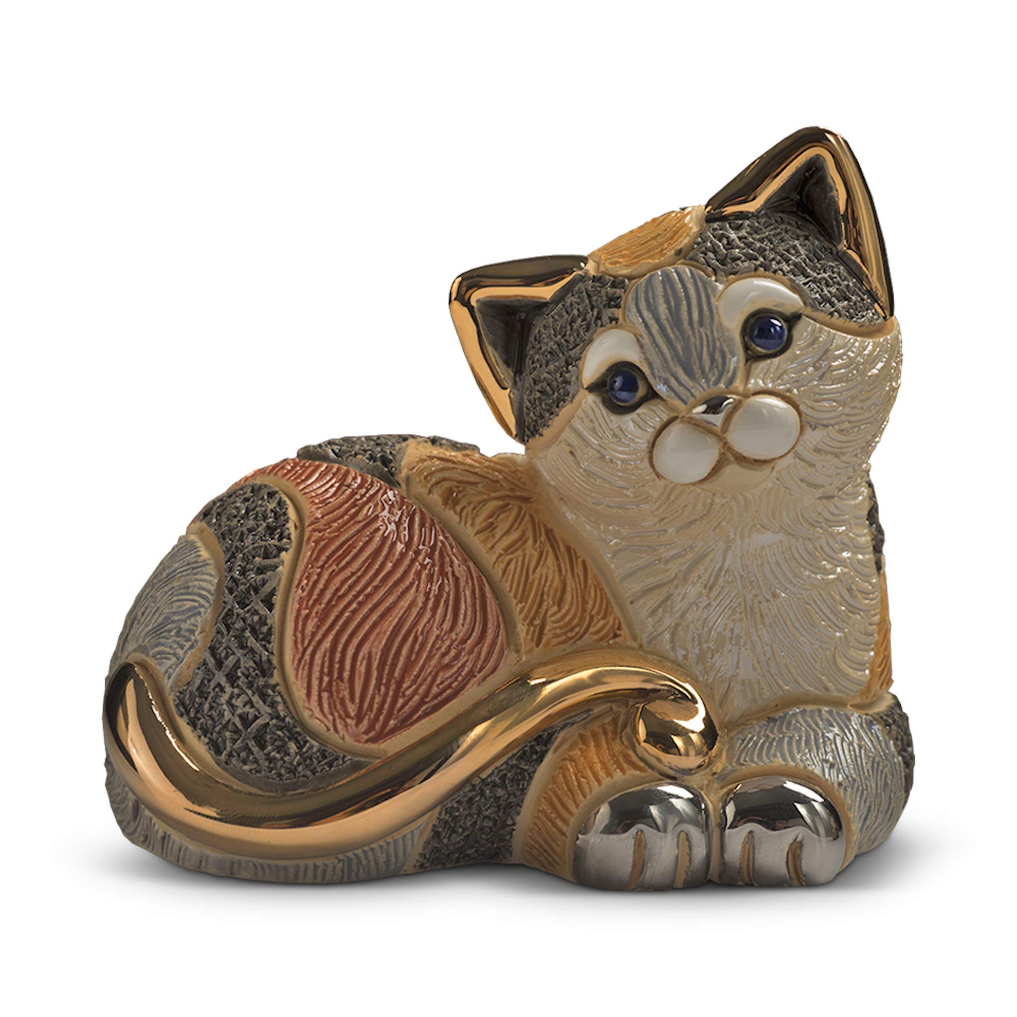 Handmade Ceramic Calico Cat Figurine - De Rosa Family Collection F217 in Gift Box | Unique Home Decor & Cat Lover Gift for Birthday, Housewarming, Christmas