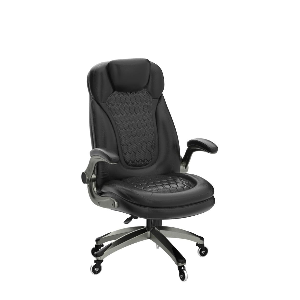 Premium Ergonomic Executive Office Chair - High Back Leather Computer Desk Chair with Padded Flip-Up Arms & Smooth-Swivel Base - Black - Perfect for Home Office, Gaming & Professional Workspaces