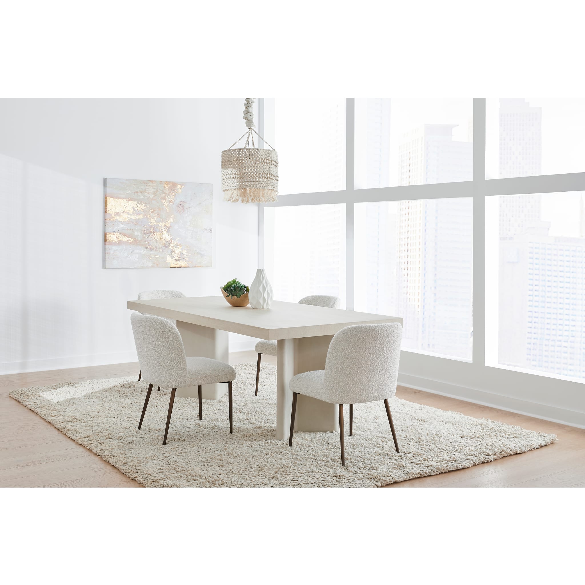 Caye Stone Top Double Pedestal Dining Table with Ivory Cement Base - Elegant Modern Dining Room Furniture for Home & Restaurant Use