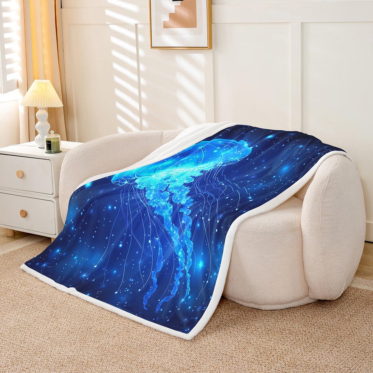 Erosebridal Galaxy Plush Throw Blanket - Starry Sky Jellyfish Fleece Blanket for Kids, Teens & Adults - Ocean Sealife Themed Cozy Travel Blanket (Queen Size 90