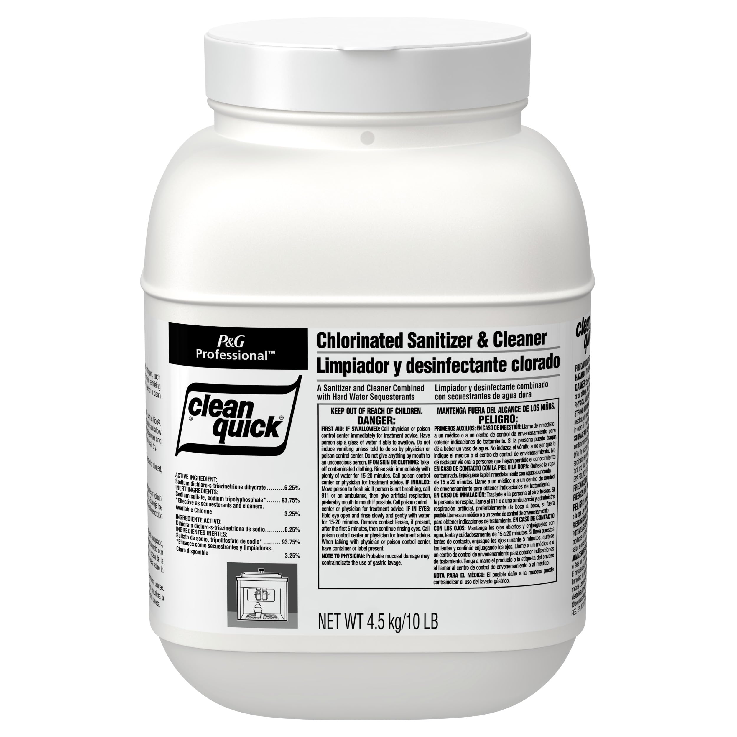 Clean Quick Professional Bulk Chlorine Non-Rinse Sanitizer & Cleaner - 10 lb Bucket (Case of 3) - Commercial Kitchen Disinfectant for Dishware, Surfaces, Milkshake Machines, Yogurt Dispensers & Ice Cream Equipment | Perfect for Restaurants, Cafes & Food Service Businesses
