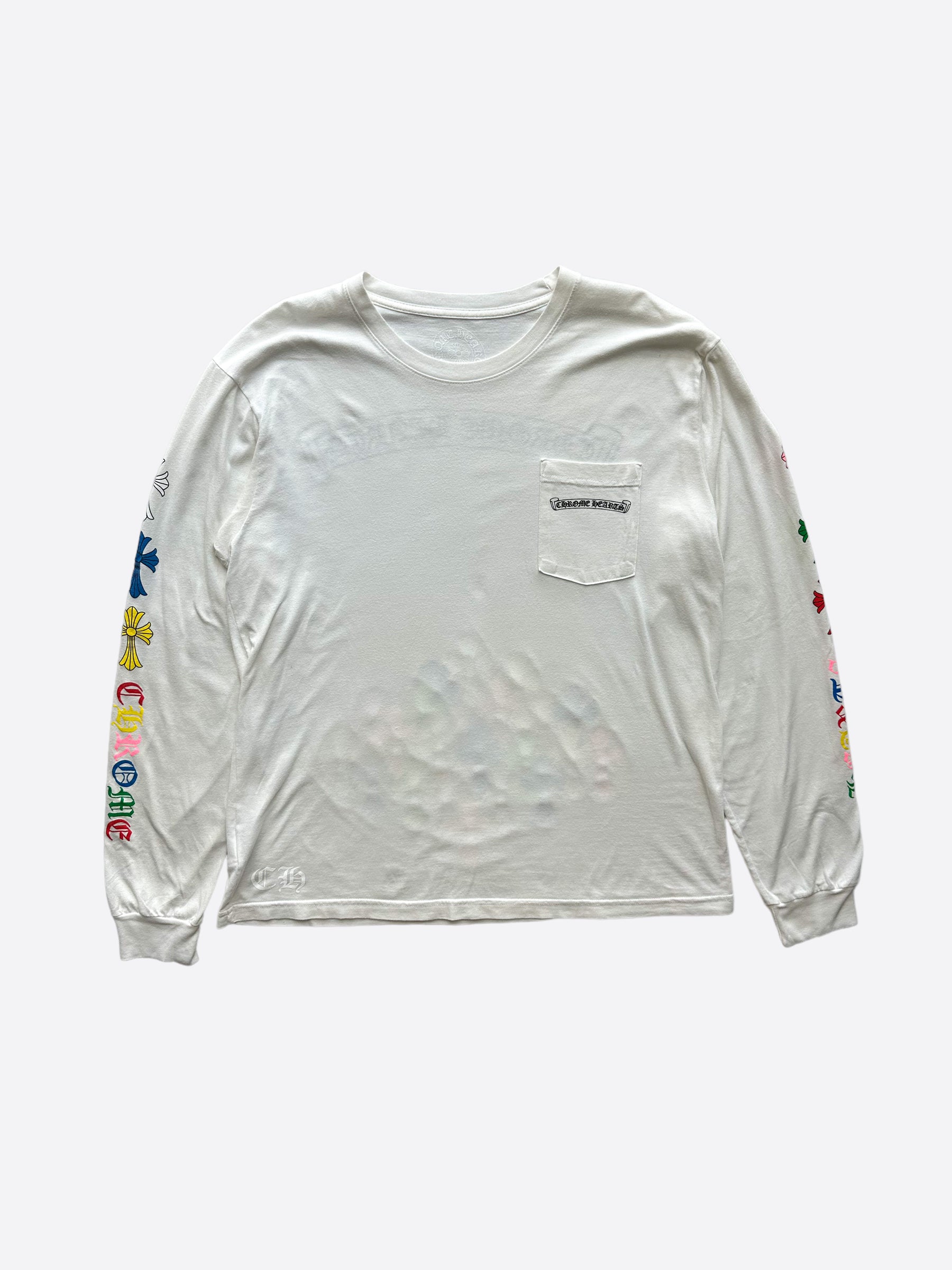Chrome Hearts White Multicolor Cross Long Sleeve T-Shirt for Men - Stylish Graphic Tee for Casual Wear, Street Fashion & Everyday Outfits