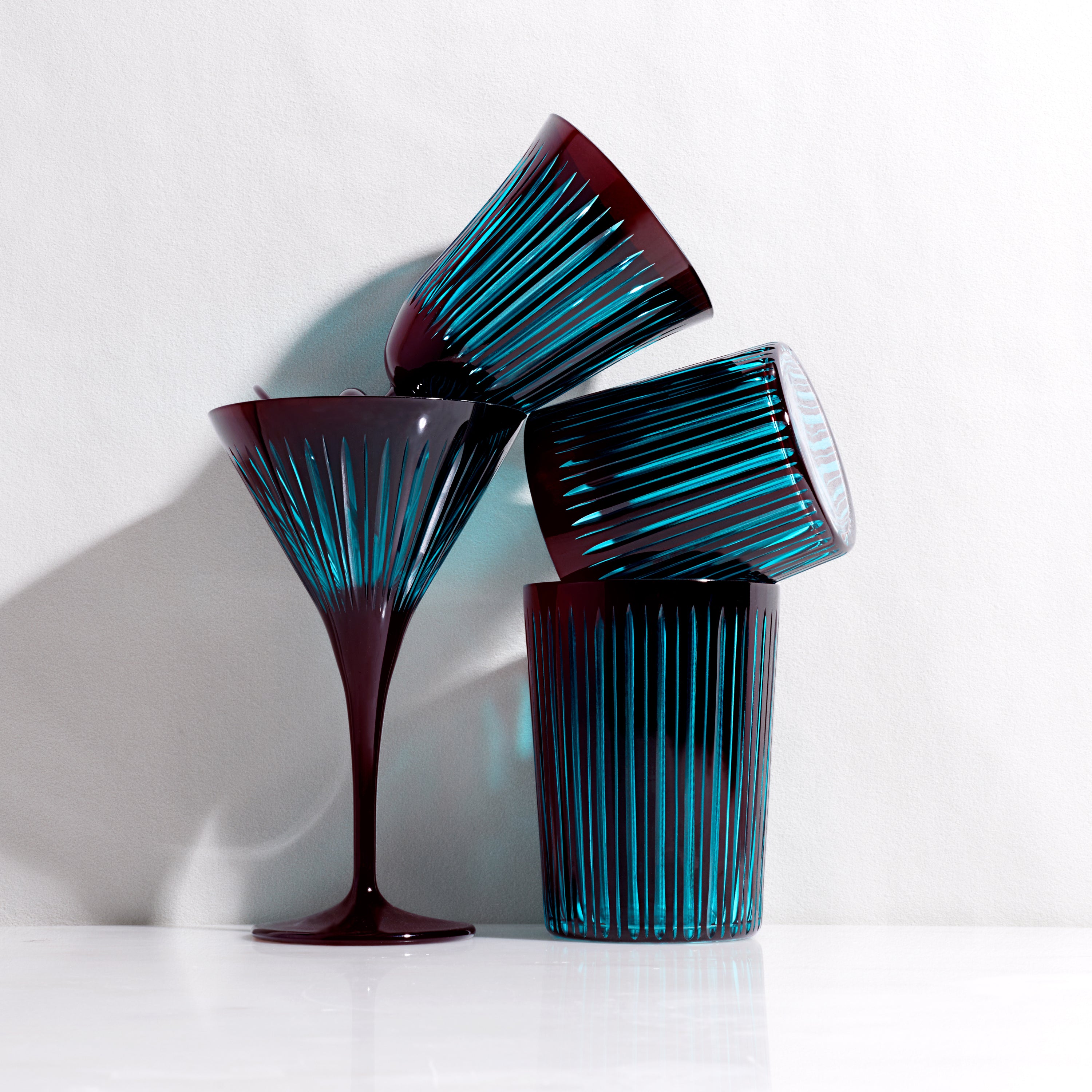 Elegant Prism Martini Glasses Set of 4 - Bordeaux Red Wine Cocktail Glasses for Parties, Weddings & Home Bar Decor