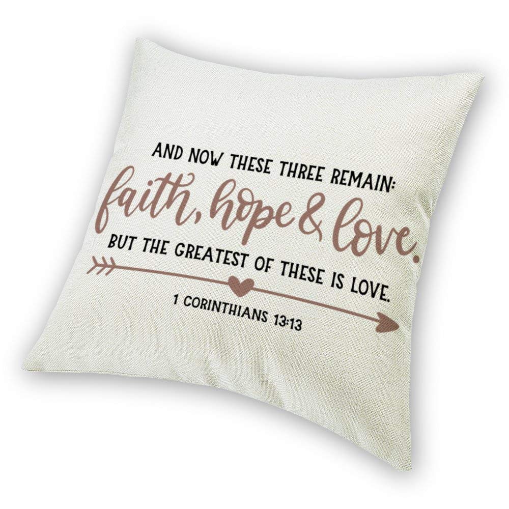 Faith Hope Love Bible Verse Pillow Cover 18x18 - Christian Home Decor for Sofa & Couch