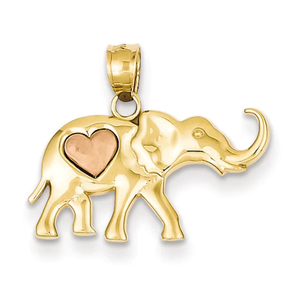 14K Yellow & Rose Gold Elephant Pendant with Heart Charm - Elegant Jewelry Gift for Women - Perfect for Birthdays, Anniversaries & Special Occasions