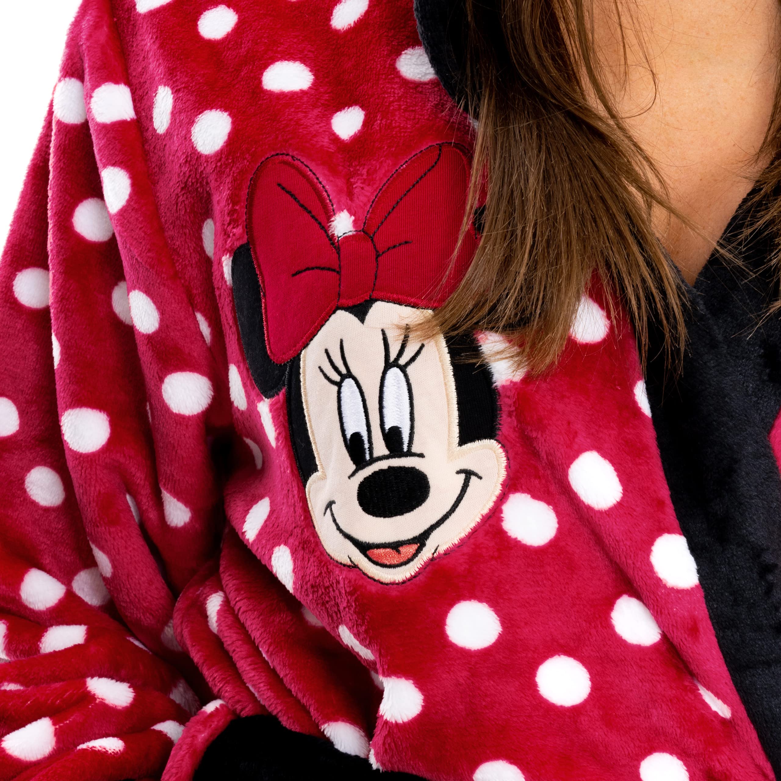Disney Minnie Mouse Women's Fluffy Bathrobe - Soft & Cozy Plush Robe for Lounge, Spa & Home Relaxation