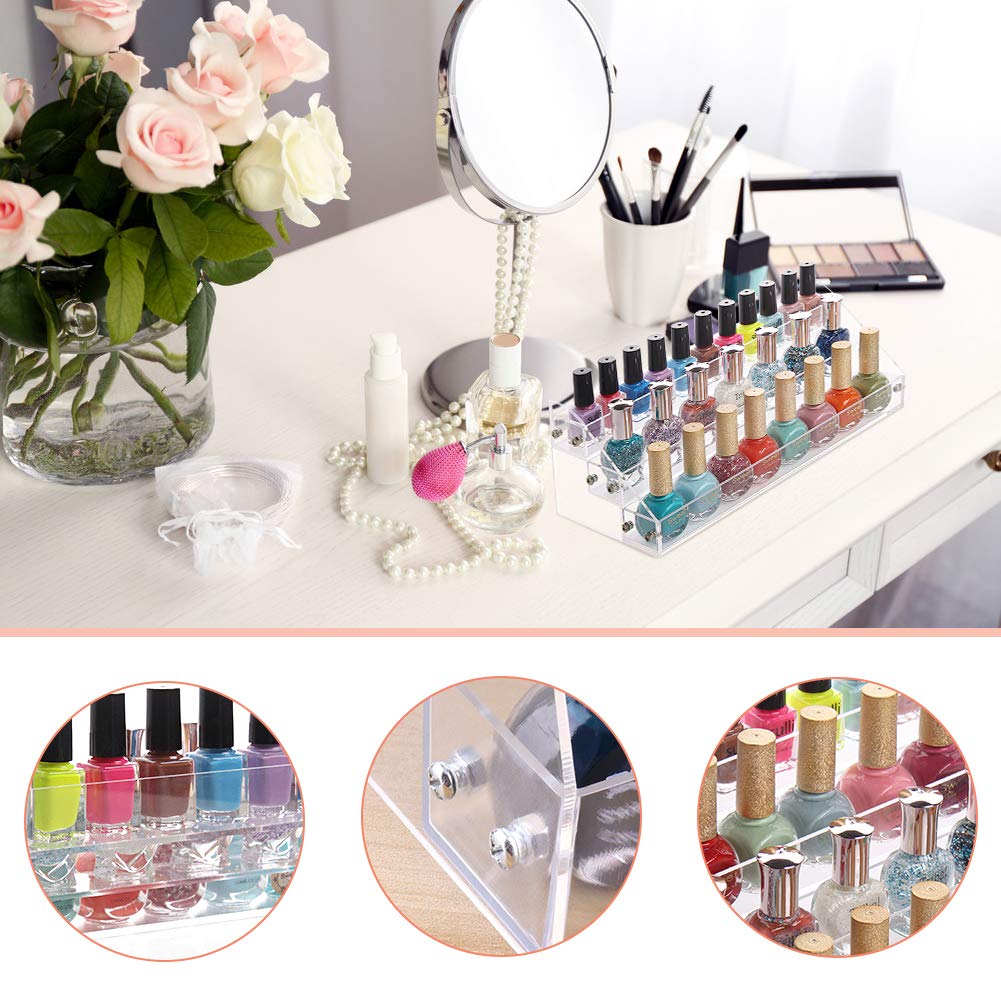 Ejoyous 3-Tier Transparent Acrylic Nail Polish Organizer - Multifunctional Cosmetic Display Stand for Essential Oils & Nail Polish Storage - Perfect for Salon, Home Vanity & Professional Makeup Artists