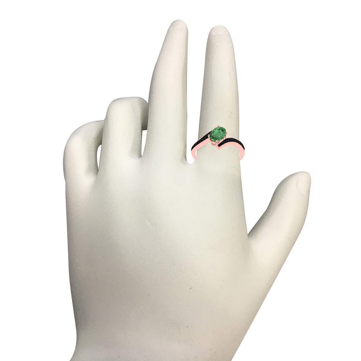 14K Rose, White & Yellow Gold Black Diamond and Created Emerald Ring - Elegant Valentine's Day Gift for Her, Perfect for Anniversaries, Engagements & Special Occasions