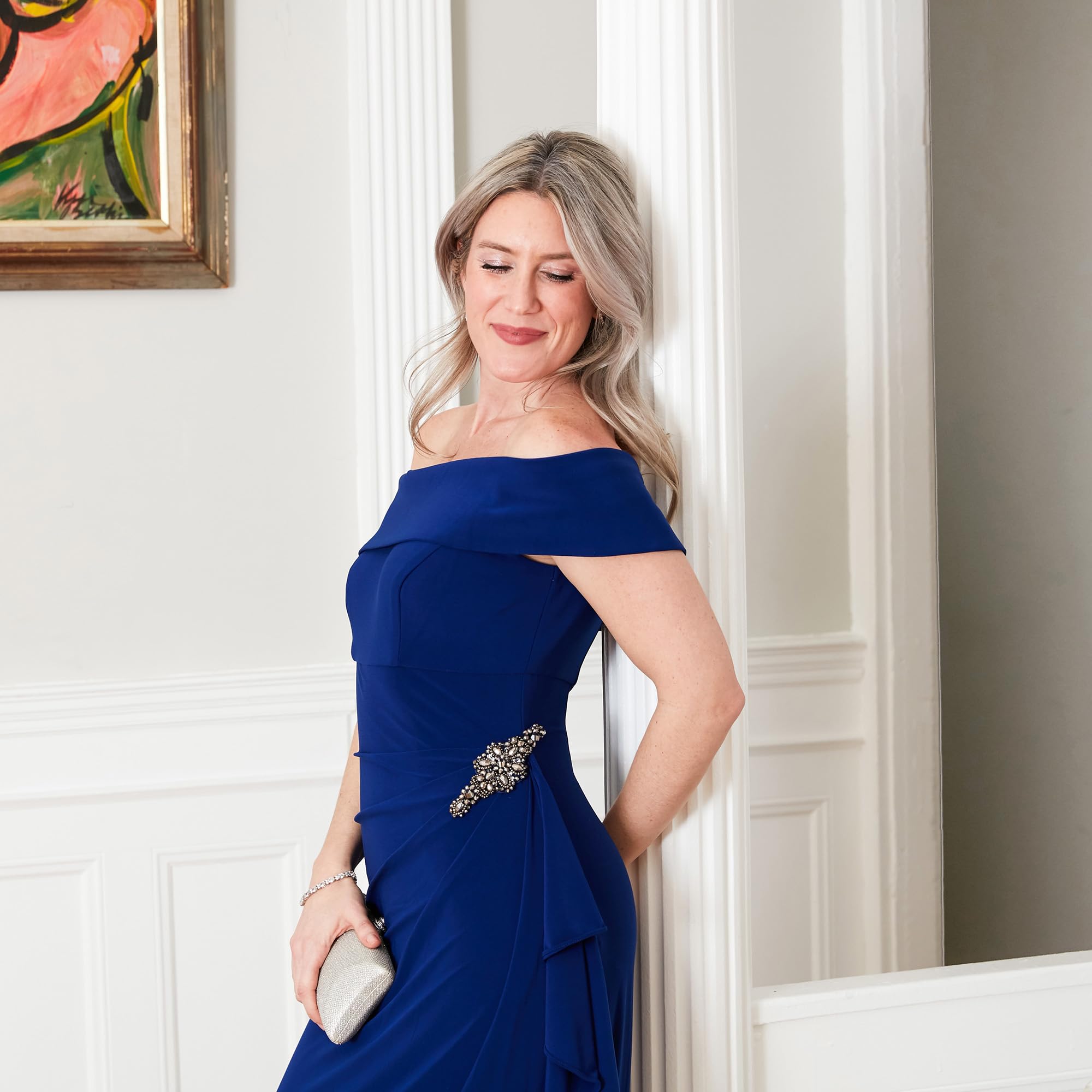 Alex Evenings Women's Long Foldover Off-The-Shoulder Formal Gown - Elegant Mother of The Bride Dress for Weddings, Galas & Special Occasions