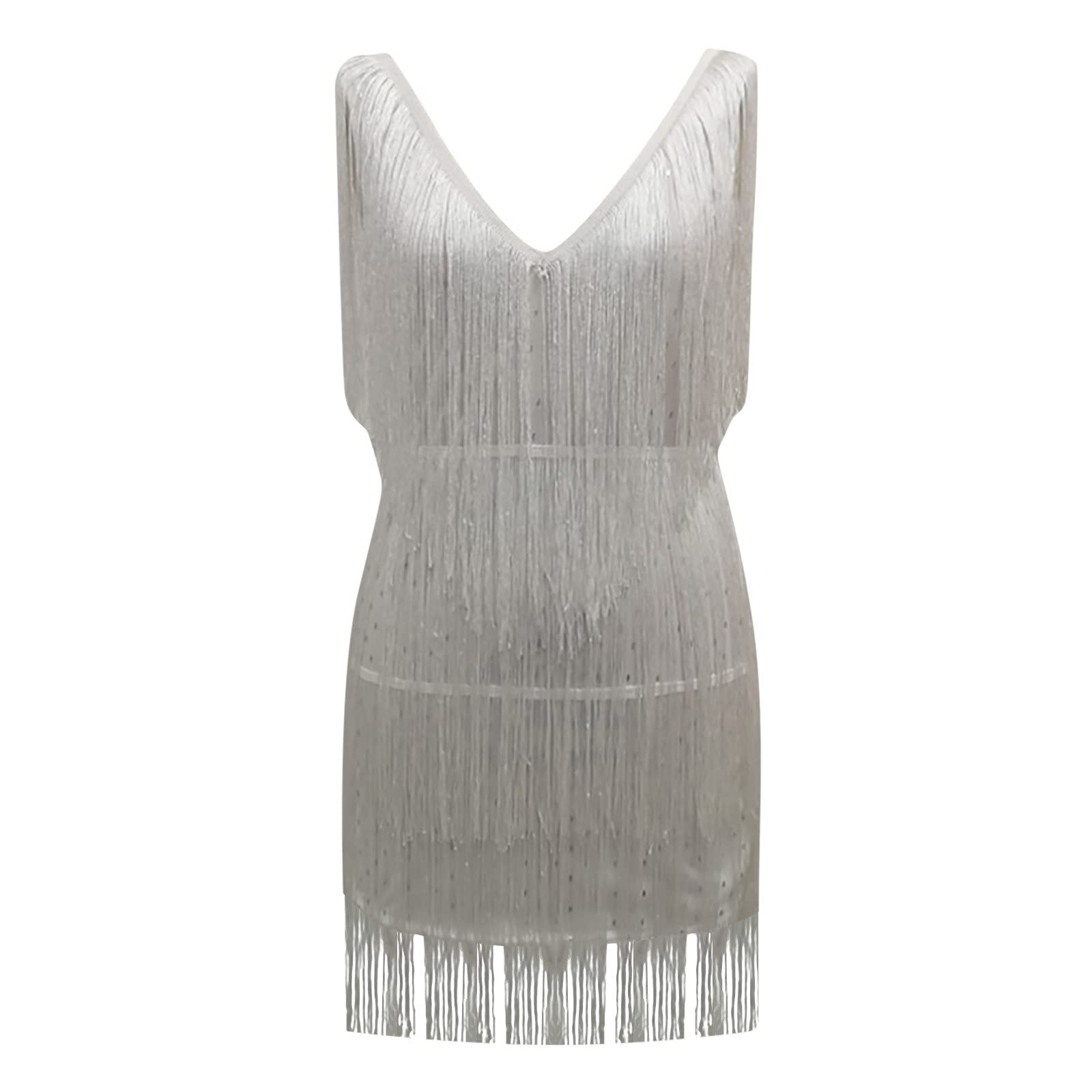 2021 Women's Sequins Tassels Cocktail Dress - Sleeveless Mini Fringed Flapper Party Prom Dress & Dance Costume in White | Perfect for Cocktail Parties, Prom Nights, Dance Performances and Special Occasions