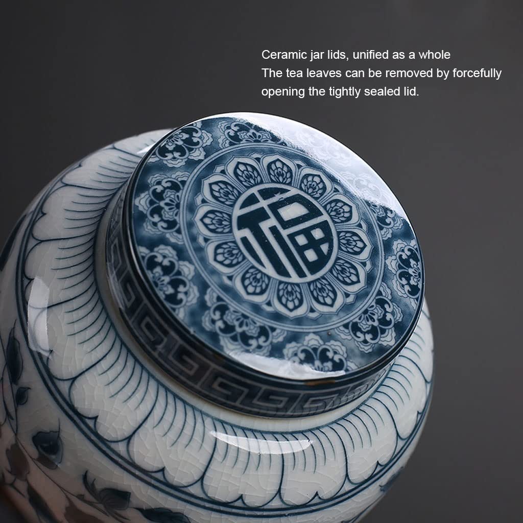 Premium Ceramic Storage Jars with Sealed Lids - Traditional Elegant Pattern Tea Canisters & Food Containers for Kitchen - Ideal for Storing Spices, Tea, Coffee, Condiments (Large Size) | Perfect for Pantry Organization, Tea Ceremonies & Gourmet Cooking