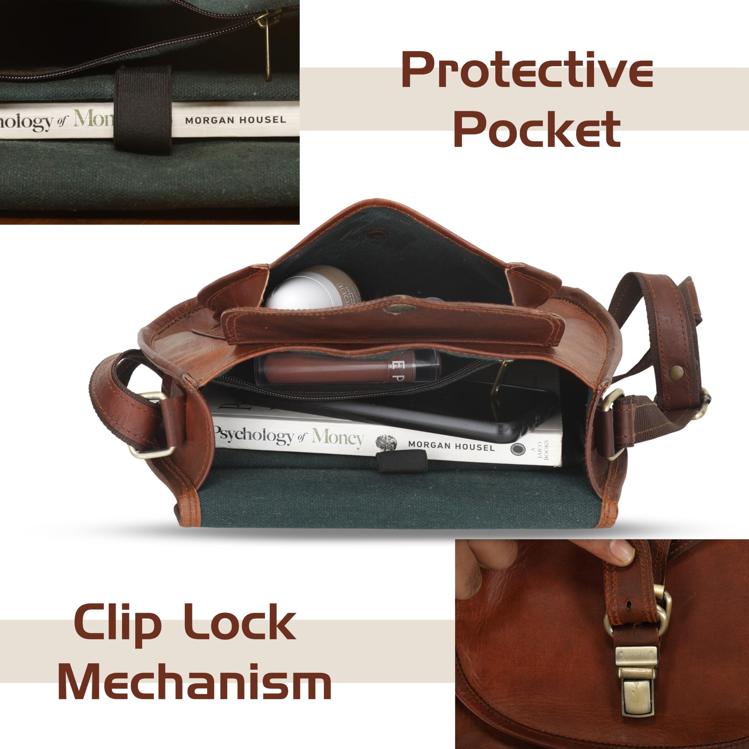 Vintage Leather Crossbody Bag for Women - Waterproof Shoulder Purse, Adjustable Strap, Retro Satchel (11 inch, Brown) - Perfect for Office, Travel, College & Everyday Use