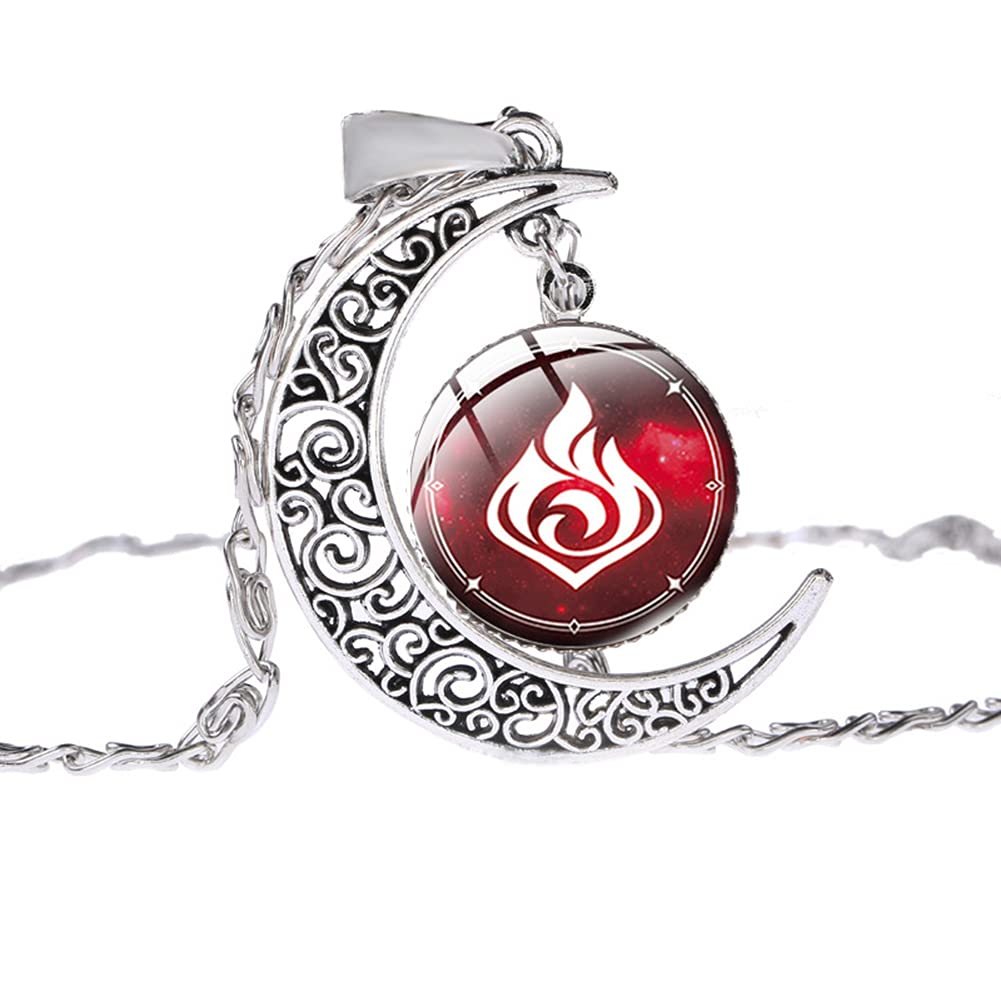 Genshin Impact Moon Pendant Necklace - Aquasuki Glass Dome Crescent Pendant for Men & Women - Anime Cosplay Jewelry Gift for Birthday & Valentine's Day