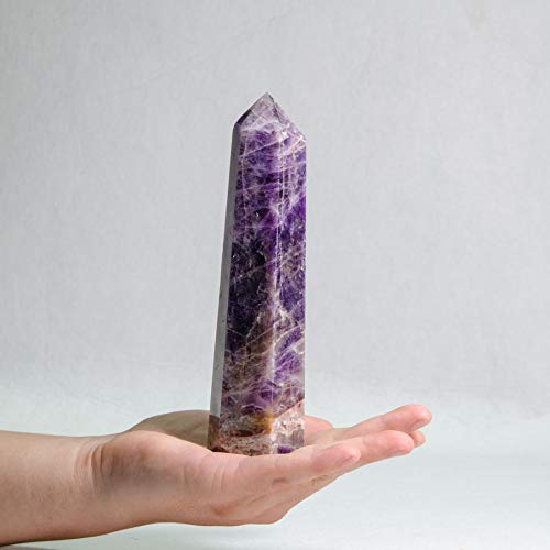 8-Inch Rare Large Natural Amethyst Quartz Crystal Point Gemstone - Energy Healing Obelisk Tower for Meditation, Reiki & Home Decor