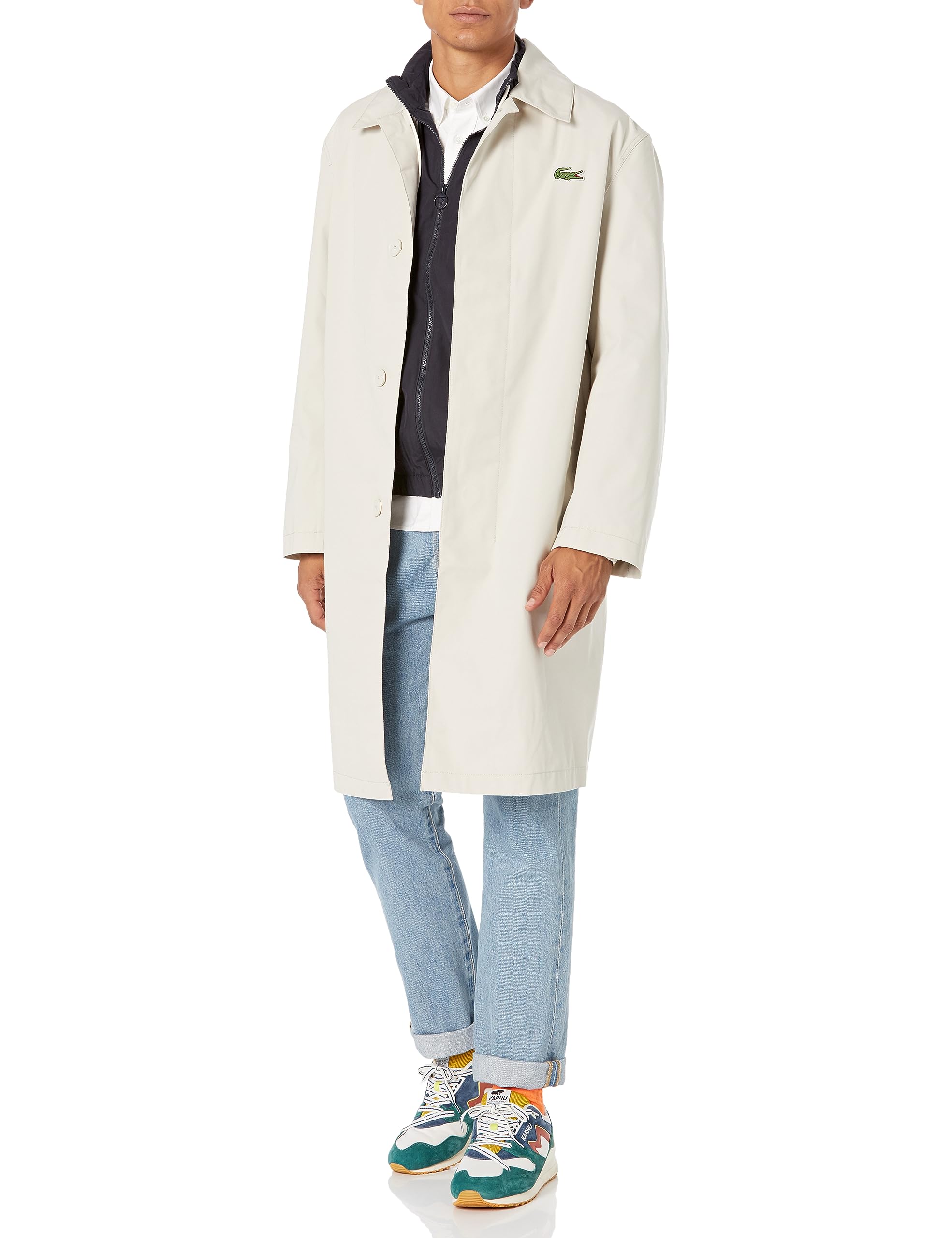 Lacoste Men's Front Pocket Trench Coat - Waterproof Lightweight Jacket for Business Casual & Outdoor Wear