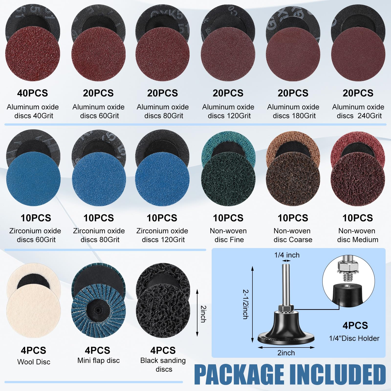 216 Pcs 2 Inch Sanding Discs Set with 1/4