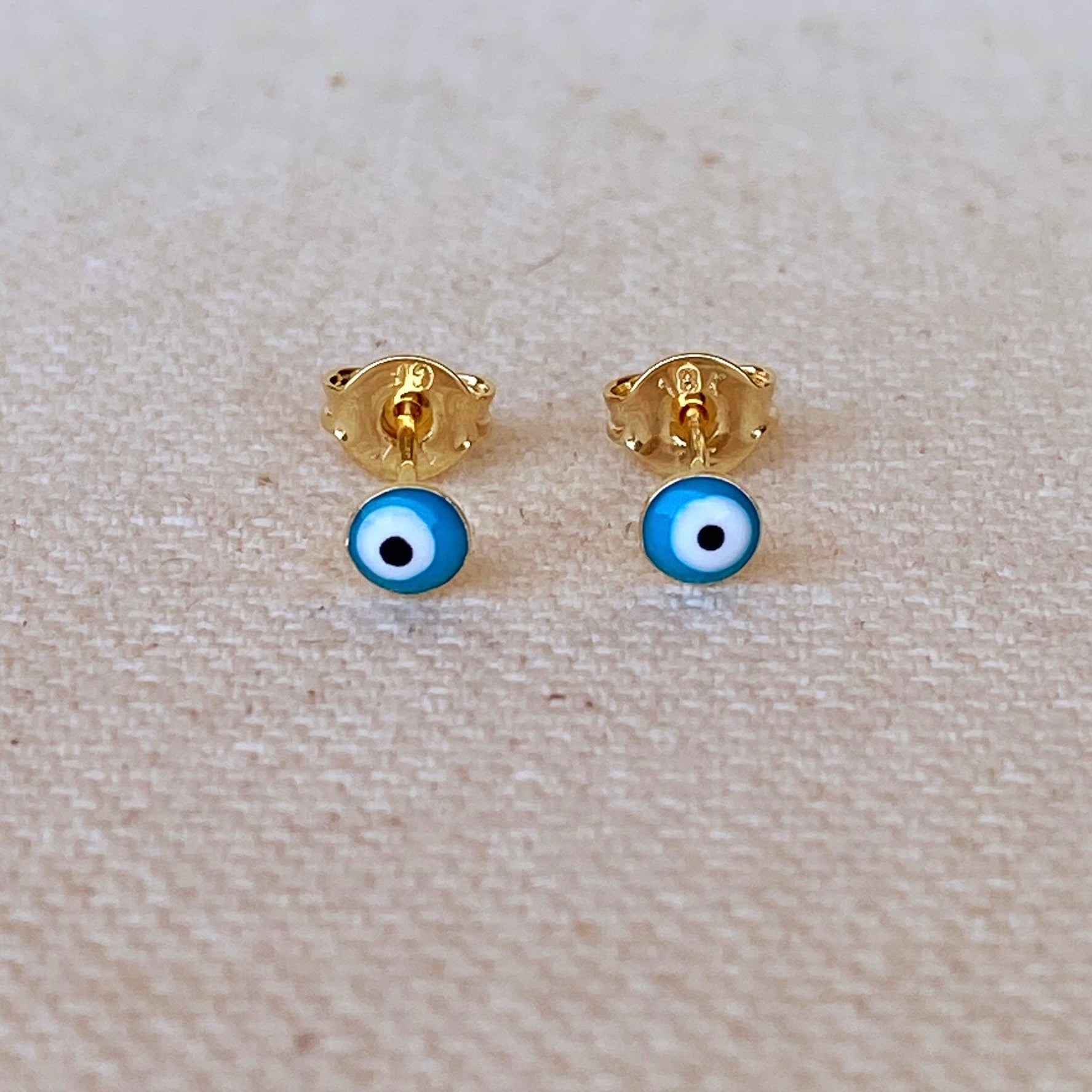 18K Gold Filled Tiny Aqua Evil Eye Stud Earrings for Women - Protection Jewelry for Everyday Wear, Gift for Her, Boho Chic Style Accessories