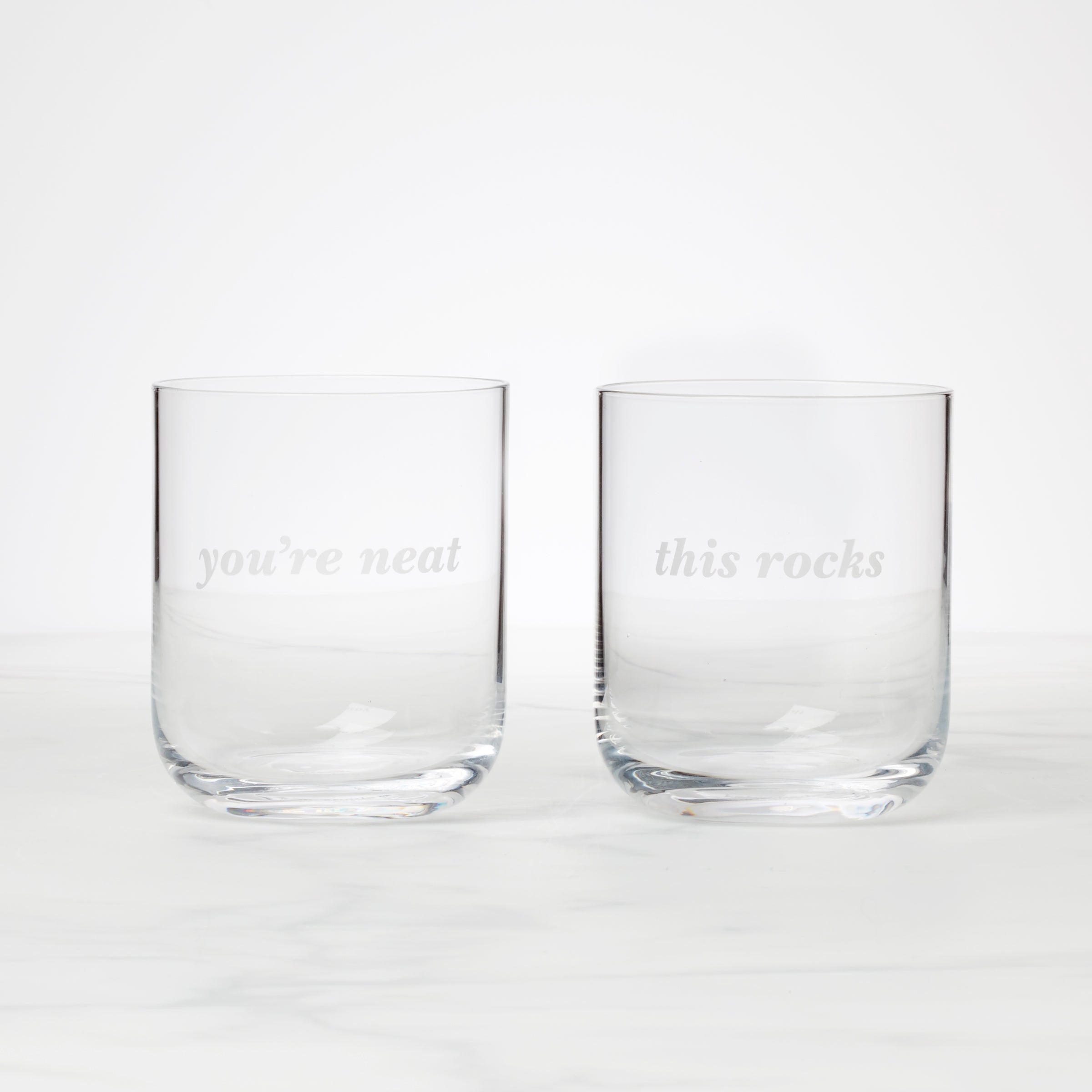 This Rocks & You're Neat Double Old Fashioned Glasses Set - 2 Pack Whiskey Glasses for Bourbon, Scotch & Cocktails - Perfect for Home Bars, Gifts & Entertaining