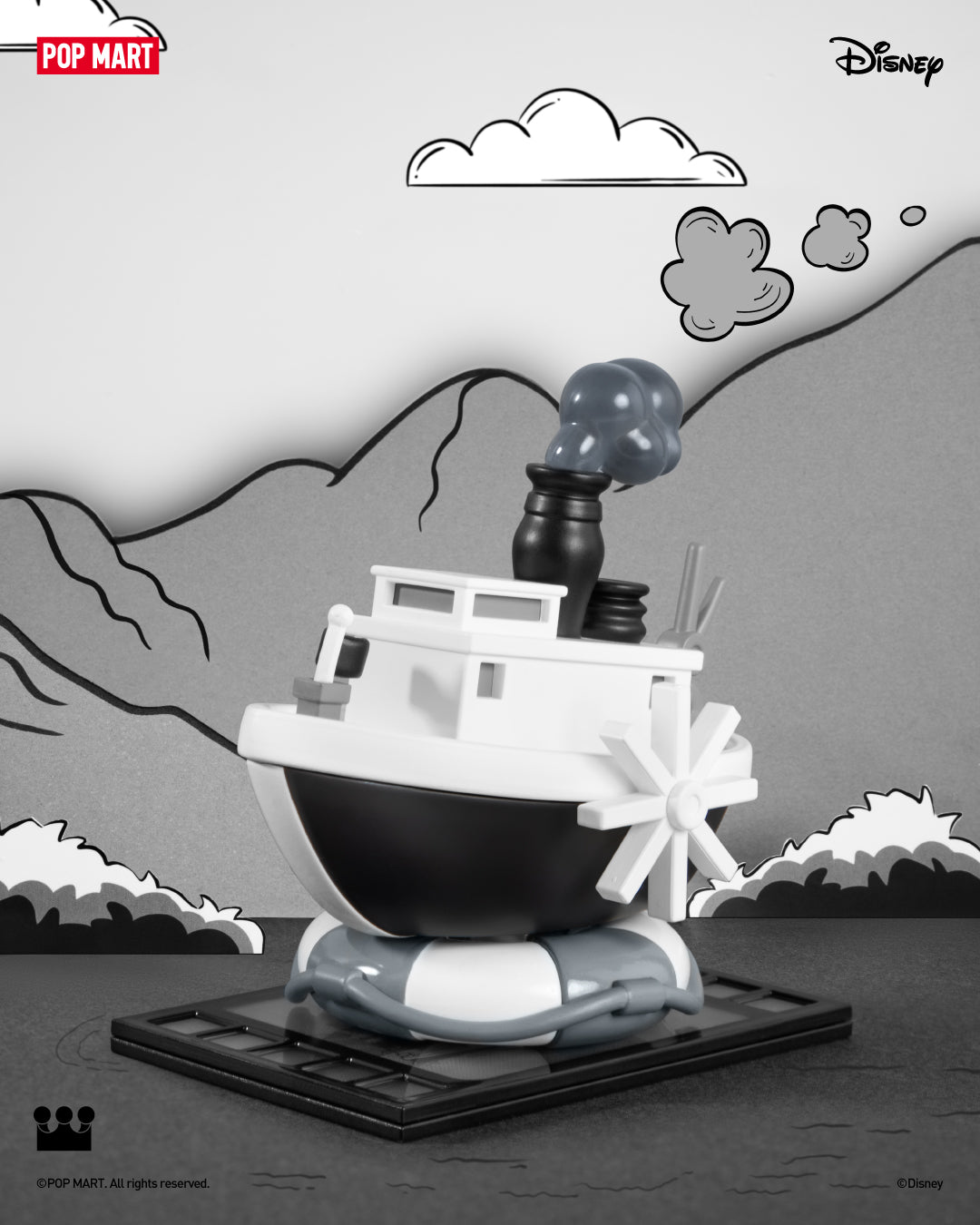 POP MART Disney Steamboat Willie Series Collectible Figures - Vintage Mickey Mouse Cartoon Character Display for Home Decor & Disney Fans Collection