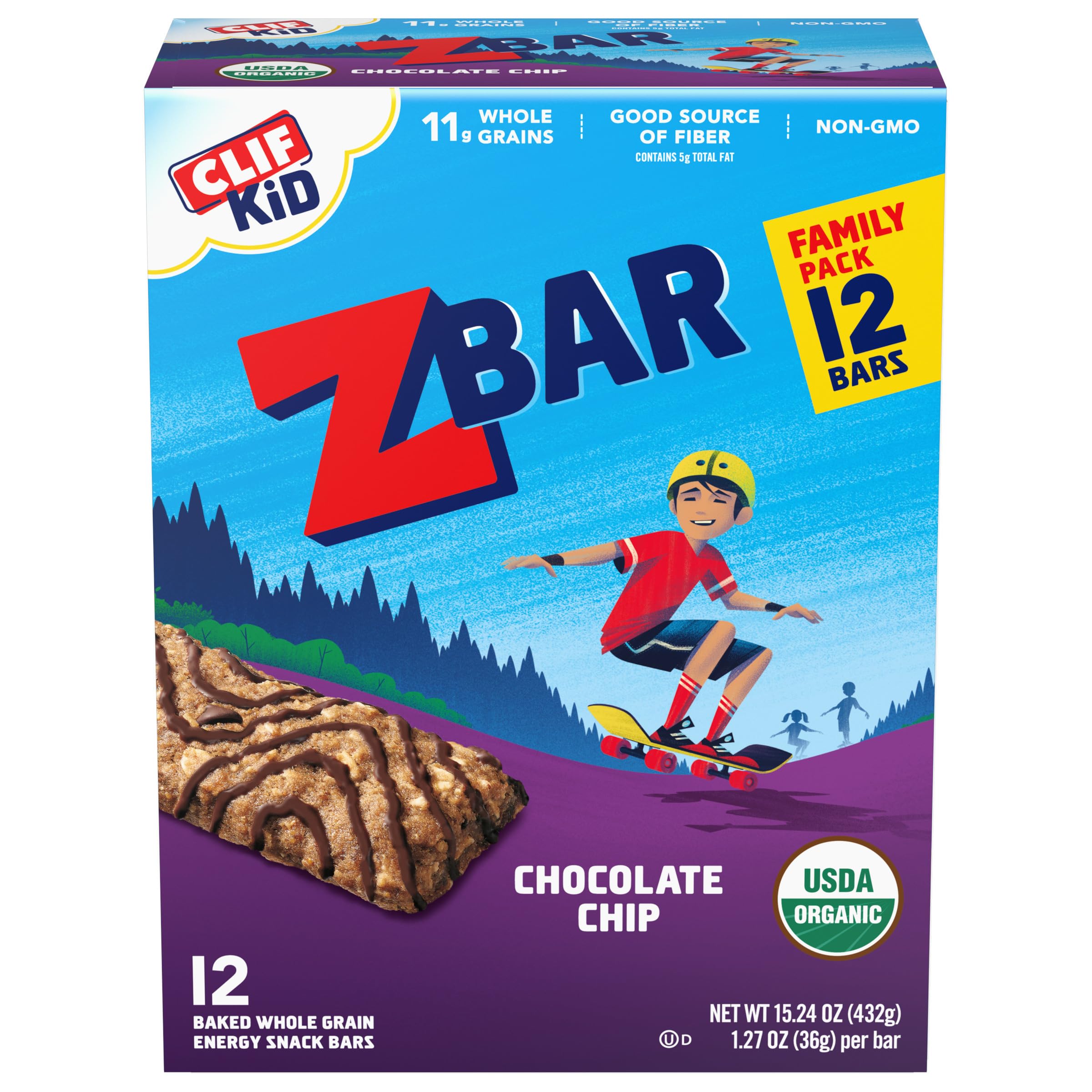 Organic CLIF Kid Zbar Chocolate Chip - 12 Pack for School Snacks