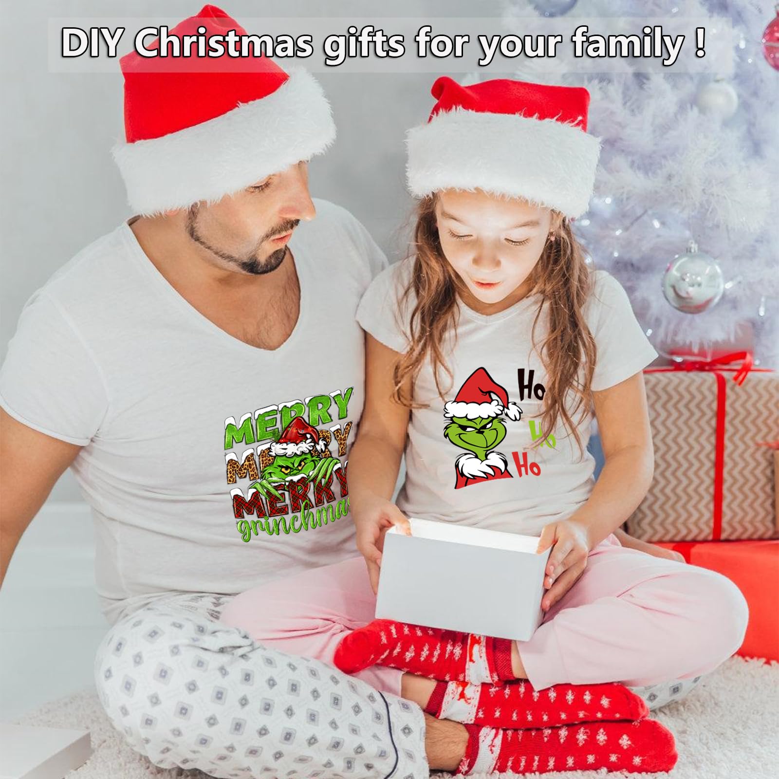 10 Sheets Grinch Christmas Iron-On Transfers for T-Shirts & DIY Decorations - Heat Transfer Vinyl for Clothes, Bags & Pillow Covers - Perfect for Holiday Gifts, Christmas Parties & Festive Home Decor
