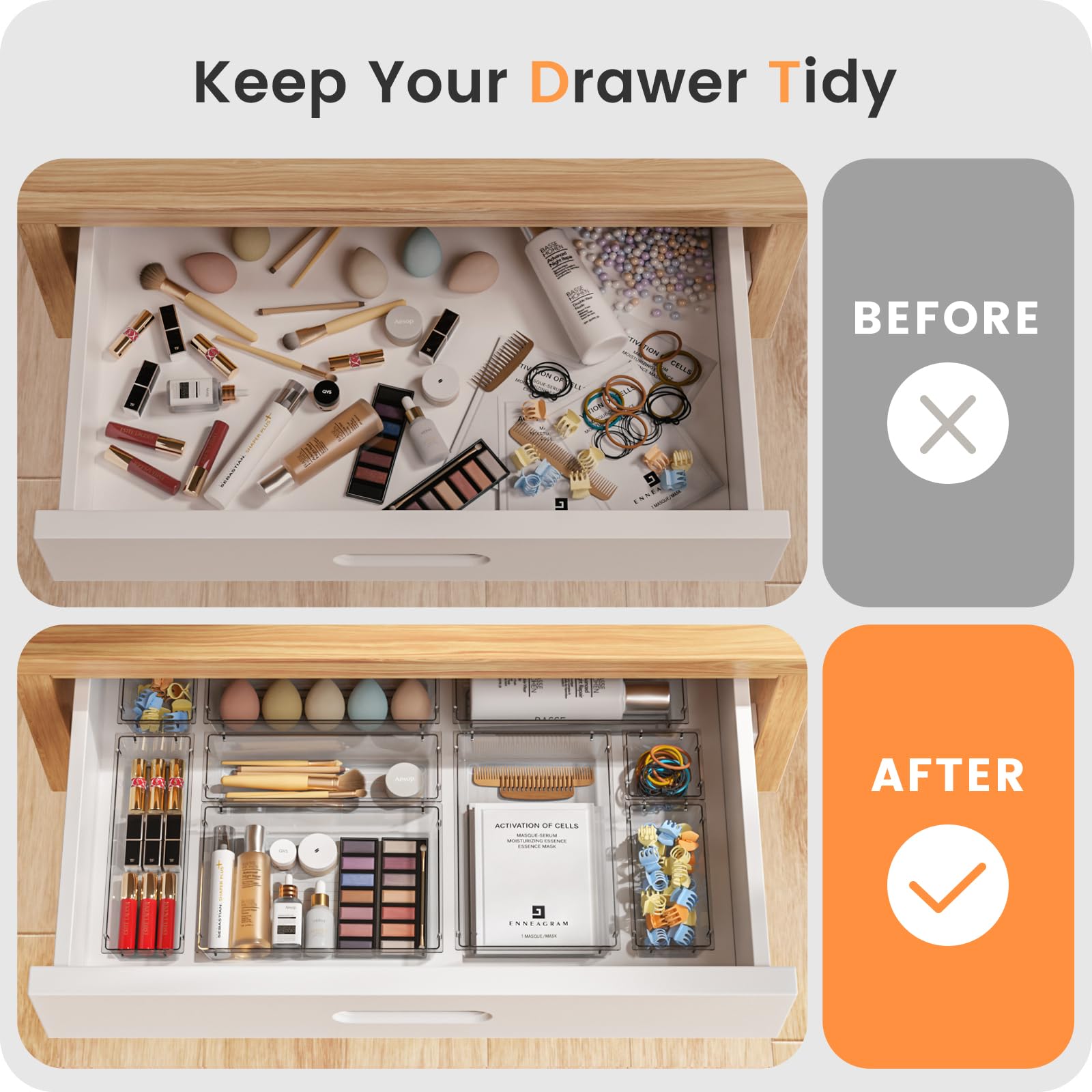28-Piece Clear Drawer Organizer Set - 4 Sizes for Bathroom, Makeup, Office & Kitchen Storage | Perfect for Vanity, Jewelry, Pantry & Garage Organization