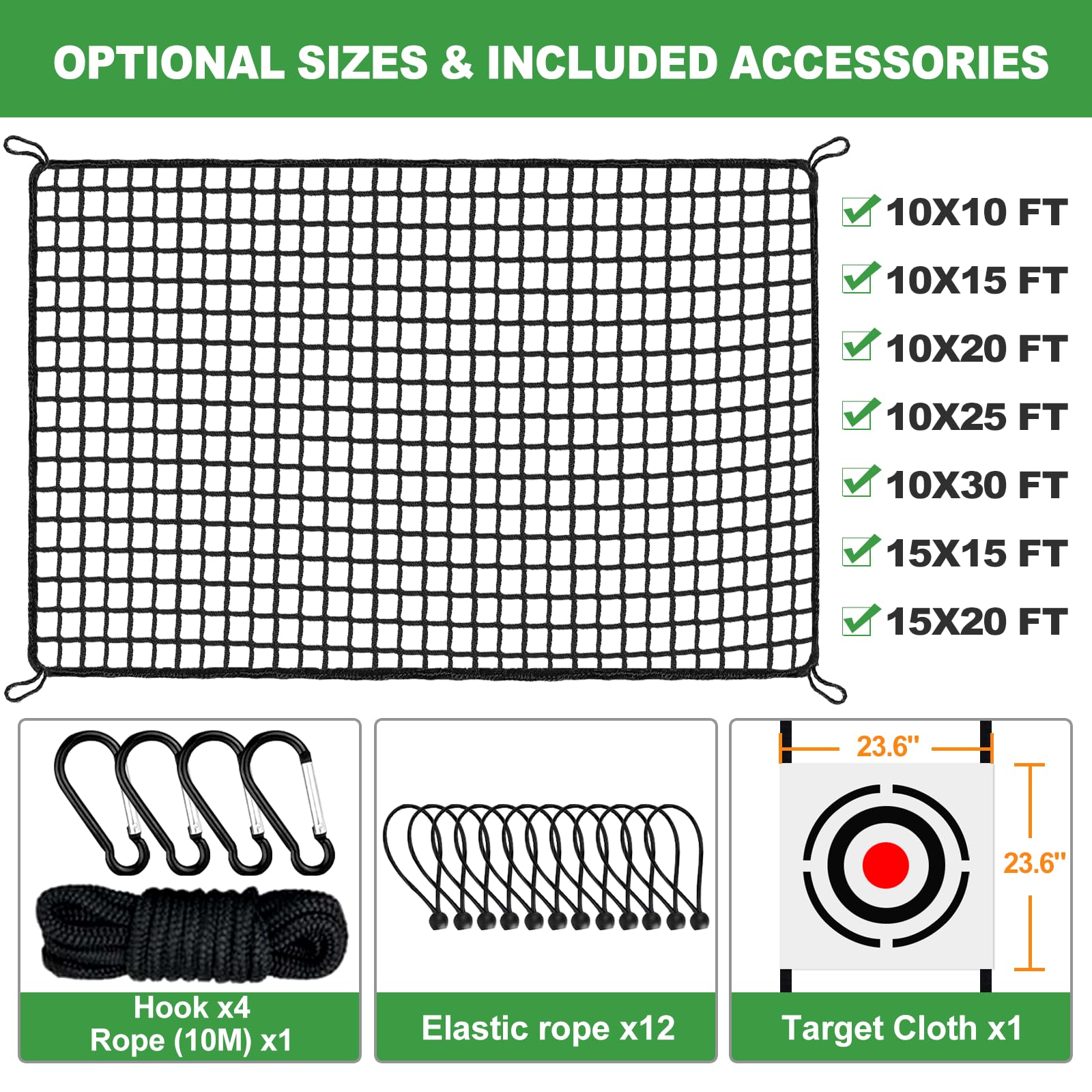 Premium Golf Practice Net with Target Cloth - Heavy Duty Nylon Hitting Net for Indoor & Outdoor Training | Perfect for Golf, Soccer & Multi-Sport Use in Backyard, Driving Range & Home Gym